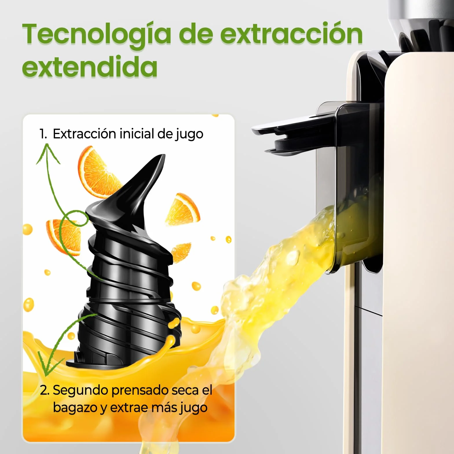 Ventray Extractor de Zumos Slow Juicer | Prensado en Frío con Apertura Ancha de 120mm para Frutas y Verduras Enteras | Sistema de Doble Filtrado | Fácil Limpieza | 250W | Sin BPA - Marfil