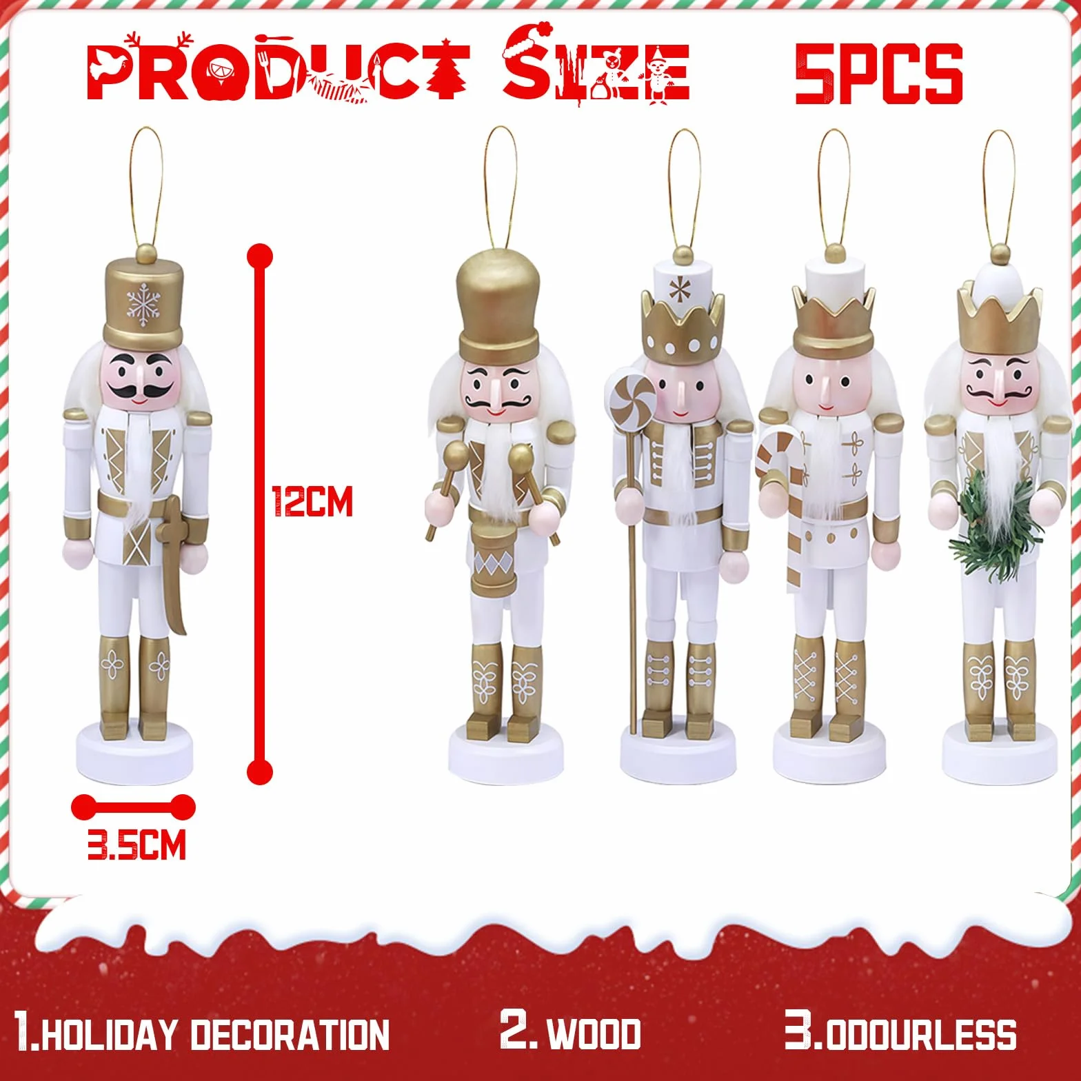 Mini Muñeco Títere Colgante Soldado Rompecabezas Navideño Madera Dorada 13 cm, Decoraciones Navideñas
