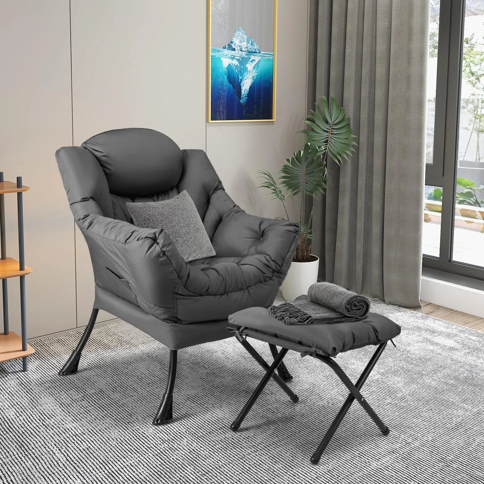 HOMASIS Sillón Relax Reclinable Orejero, Butaca de Salón de Lectura con Bolsillo Lateral para Dormitorio, Oficina, Soporta hasta 150 kg, 81x75x94,5cm