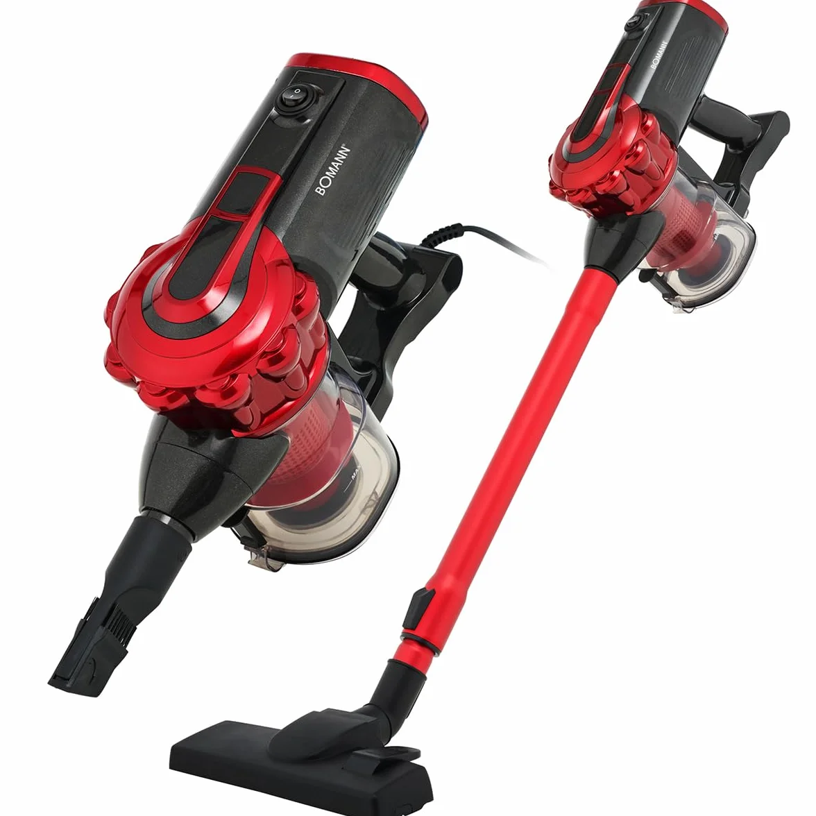 Bomann BS6072CB - Aspirador de Mano y Escoba (600 W, tecnología de Filtro HEPA, Tubo telescópico 47-77 cm, Accesorios incluidos, Ideal para Suelos y Muebles