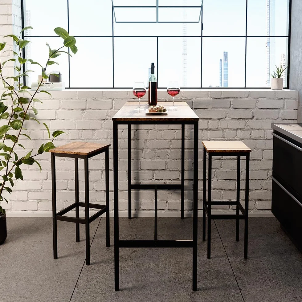 Vicco Set de Mesa de Bar Fyrk, Madera Antigua, 120 x 50 cm con 2 taburetes de Bar, Apto para Barras y encimeras de Cocina, apilable para Almacenamiento