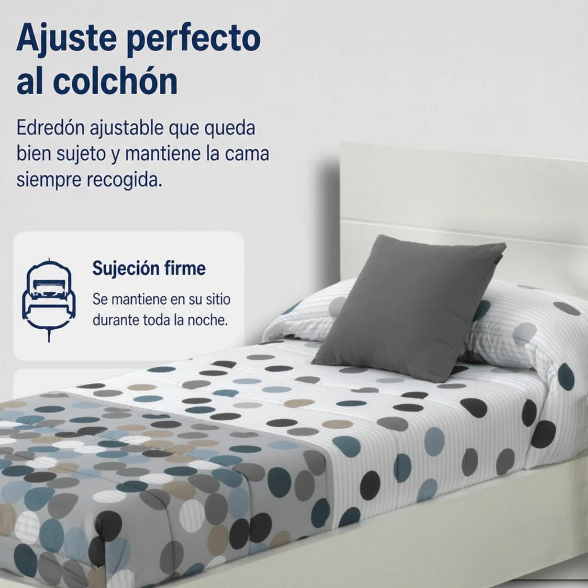 Lanovenanube Edredón Ajustable Vilma Gris Cama 120, 100% Microfibra 250g | Tacto melocotón, ajuste al colchón y uso para épocas de frío. Largo 190/200 cm. Fabricado en España. No incluye cojines