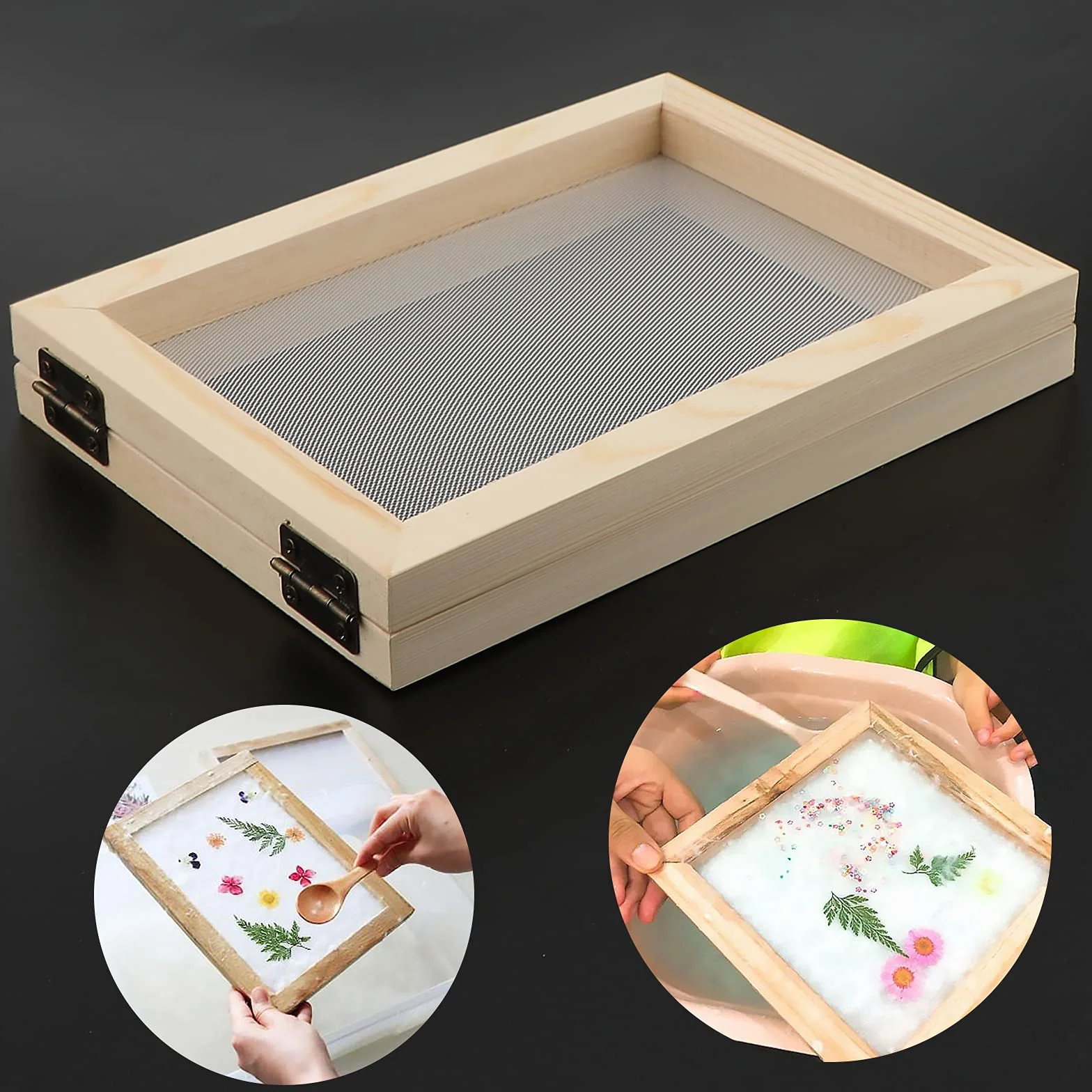 LUTER Kit de fabricación de papel de madera 5 piezas molde marco malla manualidades bricolaje flores secas