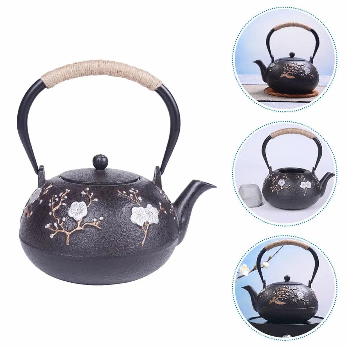 Cabilock Tetera Tetsubin de Hierro Fundido Pequeña, Infusor de Hojas Sueltas, Interior Esmaltado, para Hogar y Oficina, Tetera Metálica Tradicional Japonesa, Decoración y Uso Diario