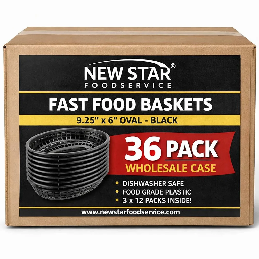 Nueva estrella de la Restauración 44157 comida rápida cestas, 9.25 x 6 pulgadas Oval, juego de 36, color negro
