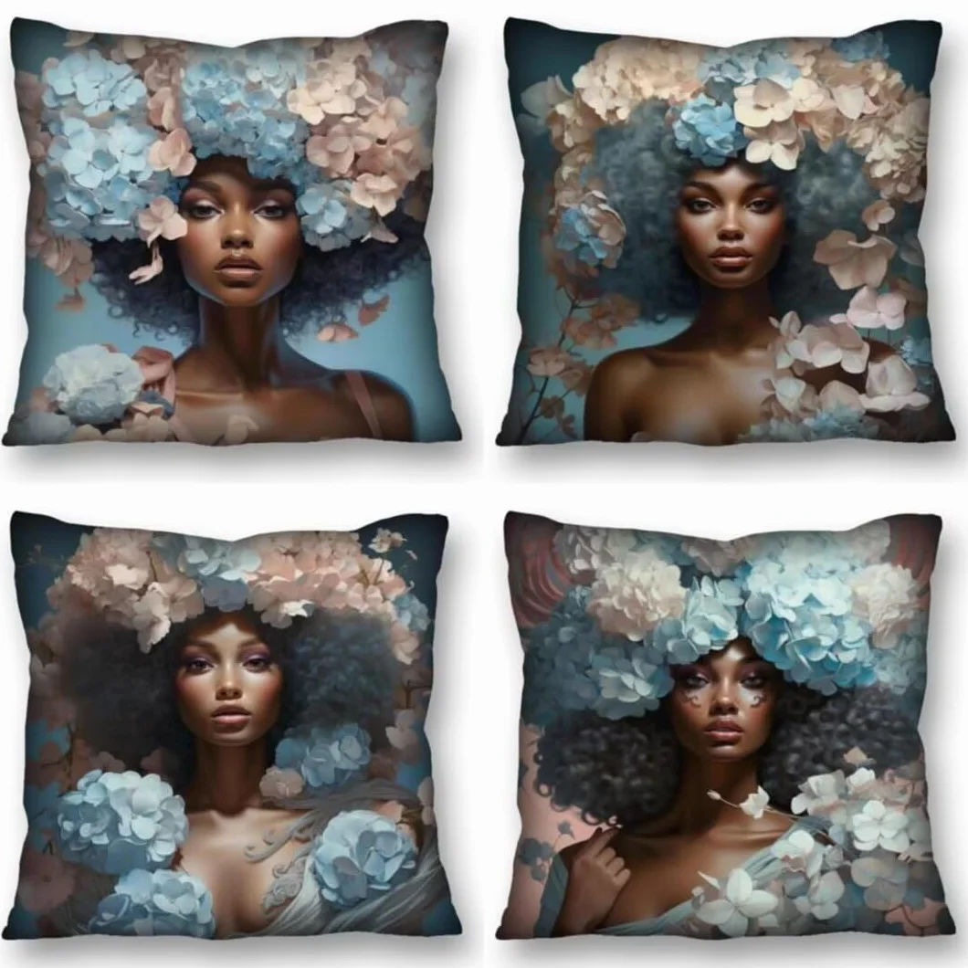 Juego de 4 Fundas de Cojines 70x70 cm Cojines mujer flor Funda Cojin Cuadrados de Lino Fundas Cojines Sofá Cojines Decorativos para Salón Sofá Dormitorio Coche Jardín Silla Decoración del Hogar