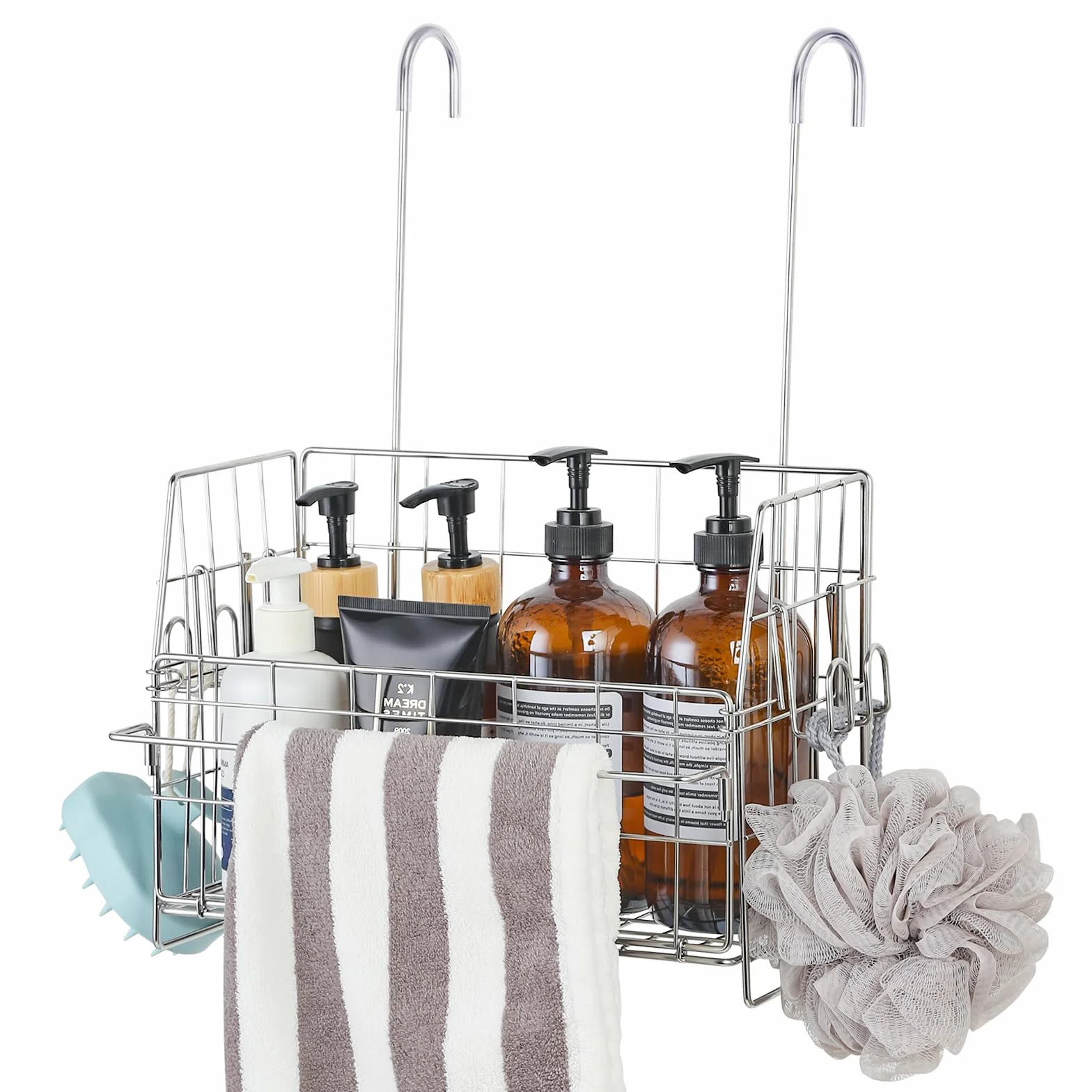 SUTINE Organizador de ducha colgante, organizador de ducha colgante para baño, estante de almacenamiento de ducha con ganchos sobre la puerta, estante de cesta de ducha de acero inoxidable 304 para
