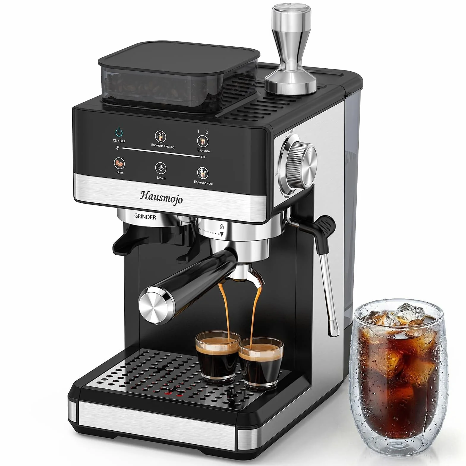 Máquina de café espresso con amoladora, cafetera compacta de 20 barras con espumador de leche, máquina de café profesional para el hogar, control táctil, capuchino y cafetera con leche
