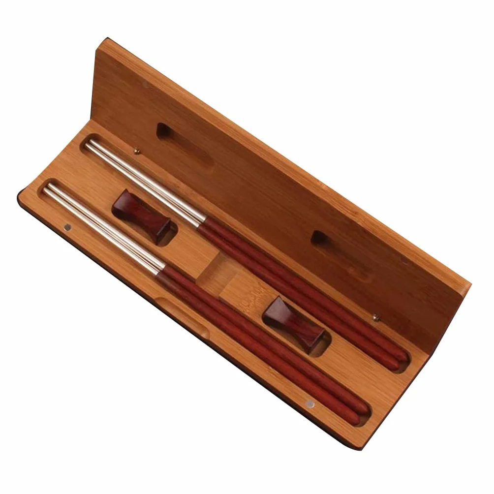 Juego de Regalo de Palillos japoneses de Madera y Plata con Estuche, 2 Pares Reutilizables, de Madera Natural y de Lujo.，C