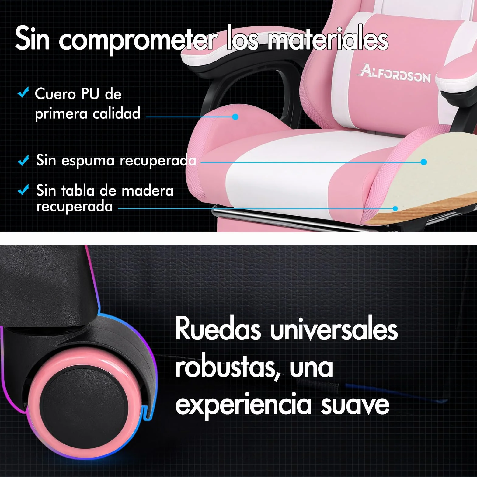 ALFORDSON Silla Gaming con Masaje y LED, Silla Gamer Ergonómica con Cojín Lumbar y Cervical, Reposapiés Telescópico, Iluminación para Ordenador, Videojuego, Juegos, Oficina, Cuero PU(Rosa)
