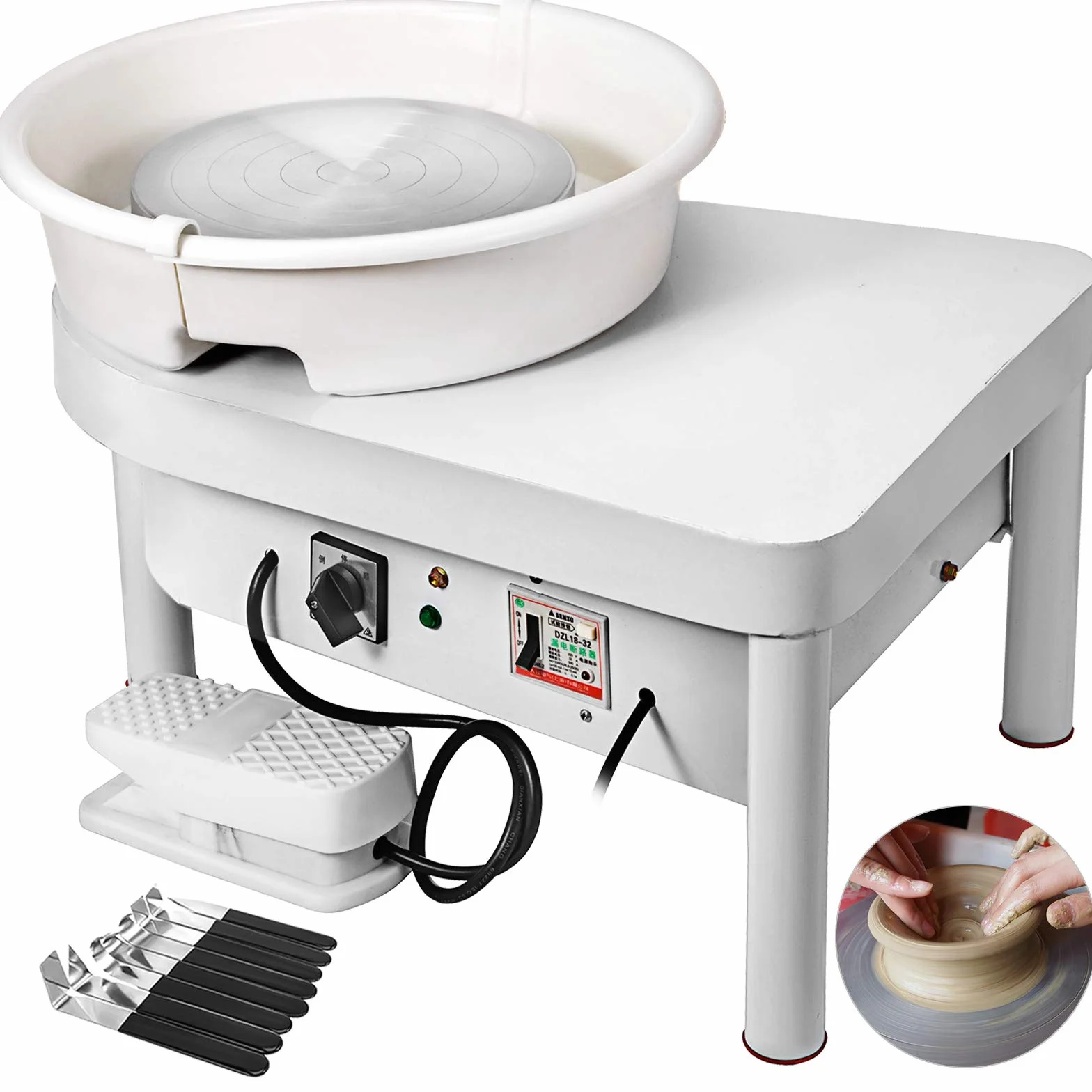 Máquina de Cerámica 25 cm, Rueda de Cerámica Eléctrica de 280 W con Pedal y Herramienta de Lavabo Desmontable, Máquina de cerámica de vatios con Pedal