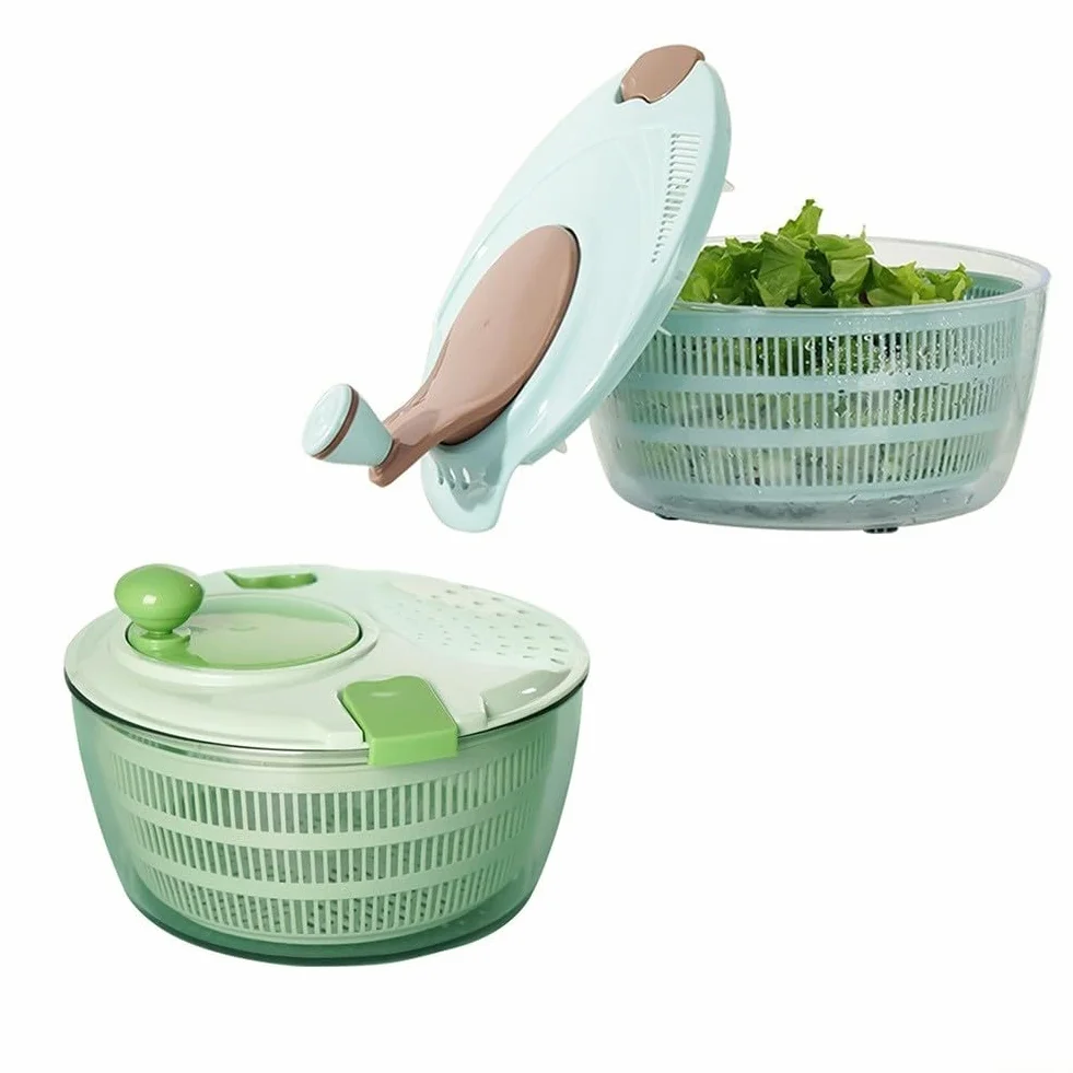 Centrifugador de ensalada con manivela, secador manual de verduras, deshidratador de lechuga eficiente para cocina, base antideslizante