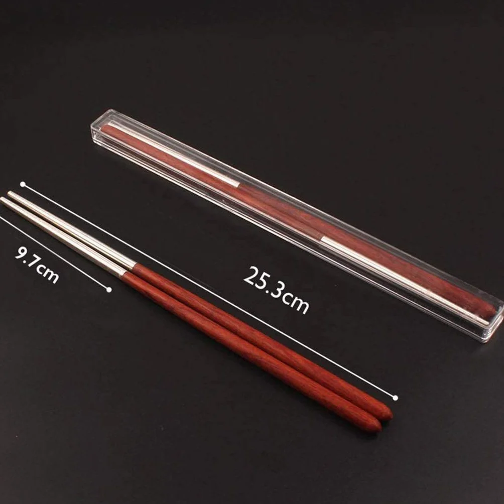 Juego de Regalo de Palillos japoneses de Madera y Plata con Estuche, 2 Pares Reutilizables, de Madera Natural y de Lujo.，C