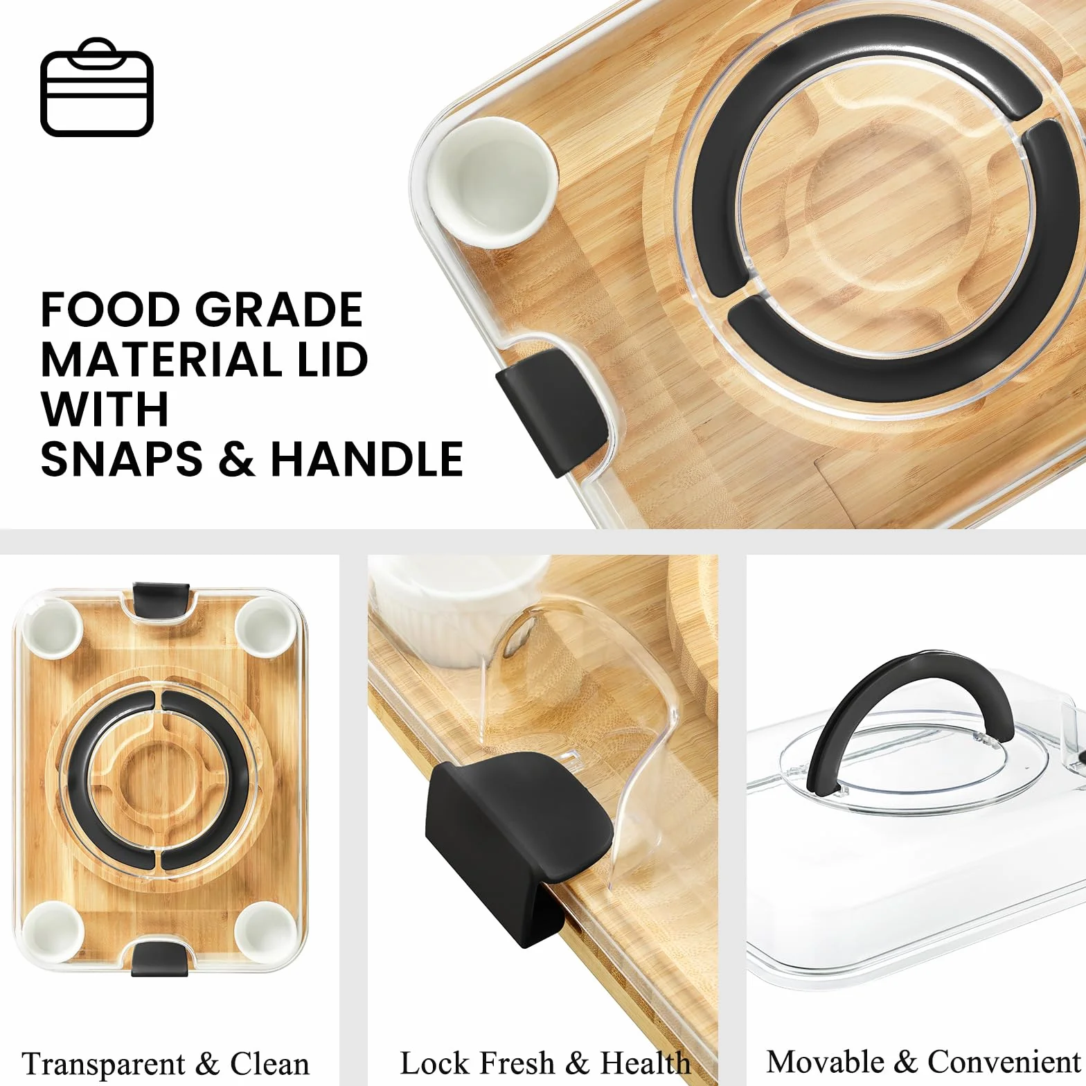 KHINYA Tablas de charcutería, juego de tablas de queso, tabla de charcutería con tapa, regalos para mujeres, plato de queso para inauguración de la casa, práctico diseño de tapa con asa (3 cajones,