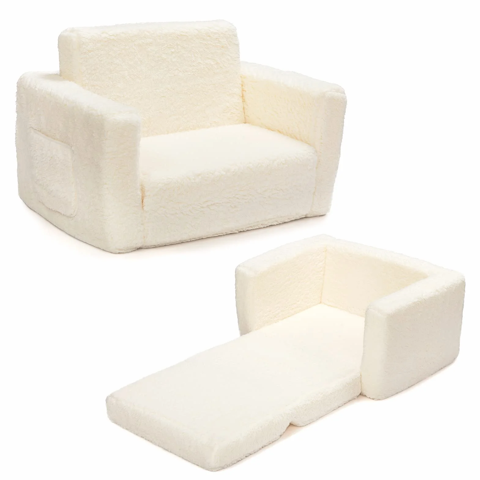 BEJOY Sillón Infantil Sofá Cama 2 en 1, Convertible a Tumbona, Sofá Suave para Niñas y Niños, Día del Niño y Cumpleaños, Blanco