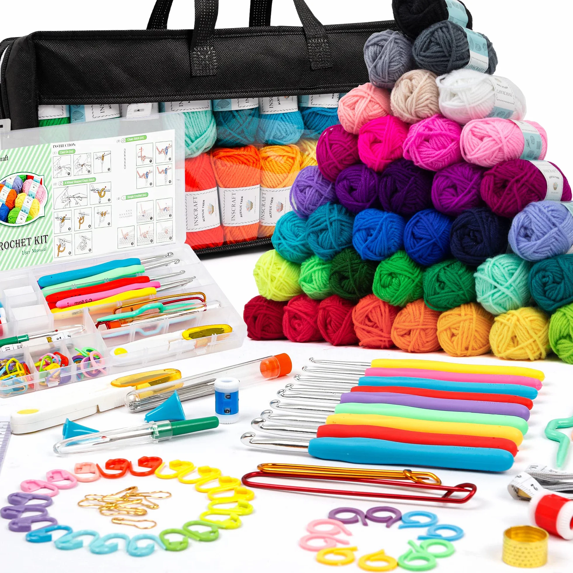 INSCRAFT Hilado de 40 colores con kit de gancho de ganchillo