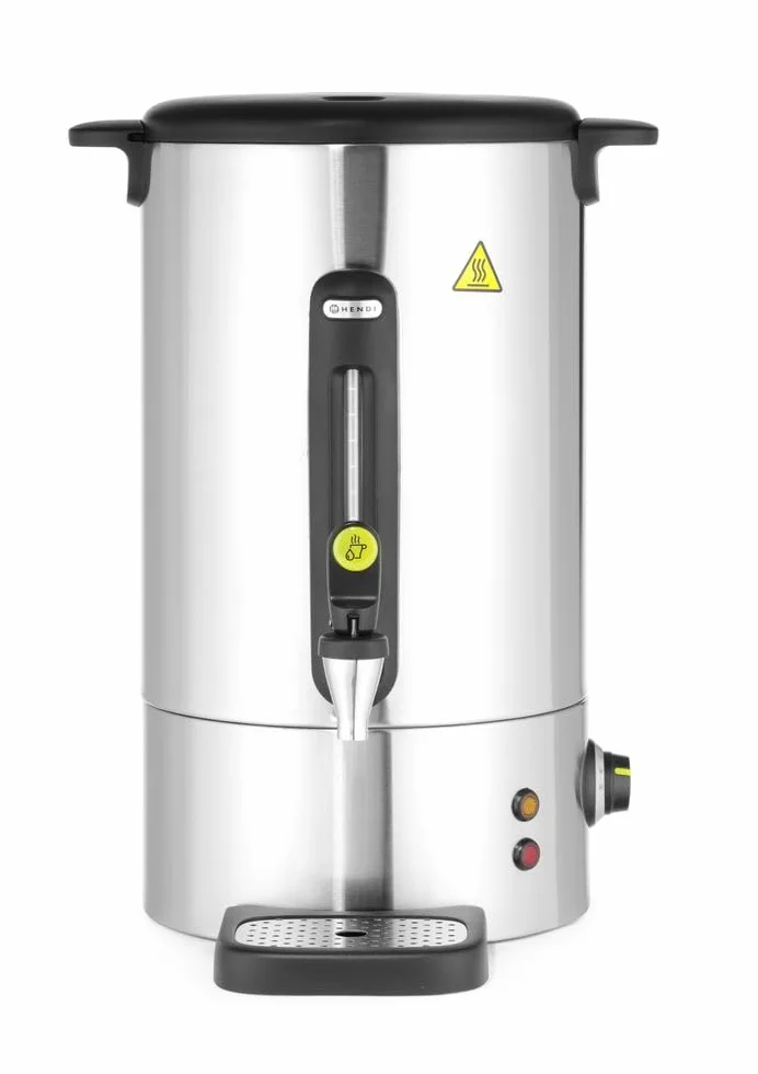 HENDI Hervidor de agua eléctrico 16L, dispensador de bebidas calientes, termo de una pared para vino, té, hasta 100°C, 230V, 50/60Hz, 1650W, 357x380x(H)502mm, acero inoxidable satinado, PP