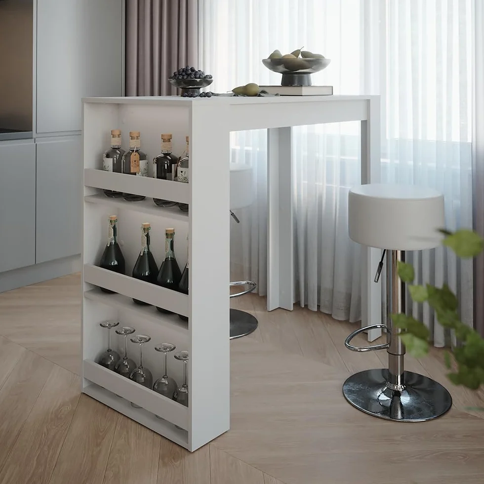 Vicco Juego de Mesa de Bar Repose, Blanco, 57 x 117 cm, 2 Taburetes, Mesa Alta Cocina Comedor