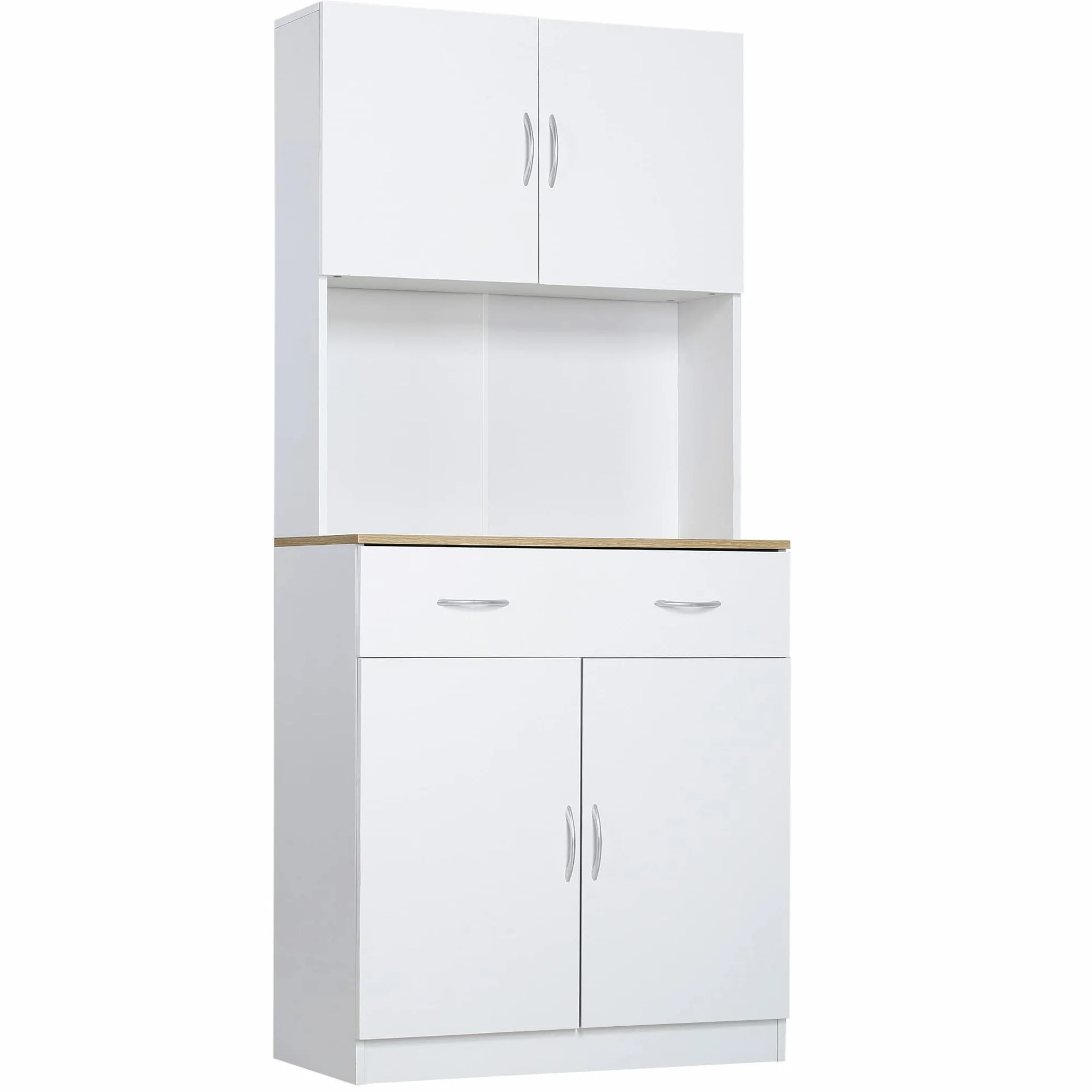 HOMCOM Alacena de Cocina Mueble Auxiliar de Cocina con Puertas Cajón y Estantes Ajustables Antivuelco para Comedor Salón 80x40x180 cm Blanco