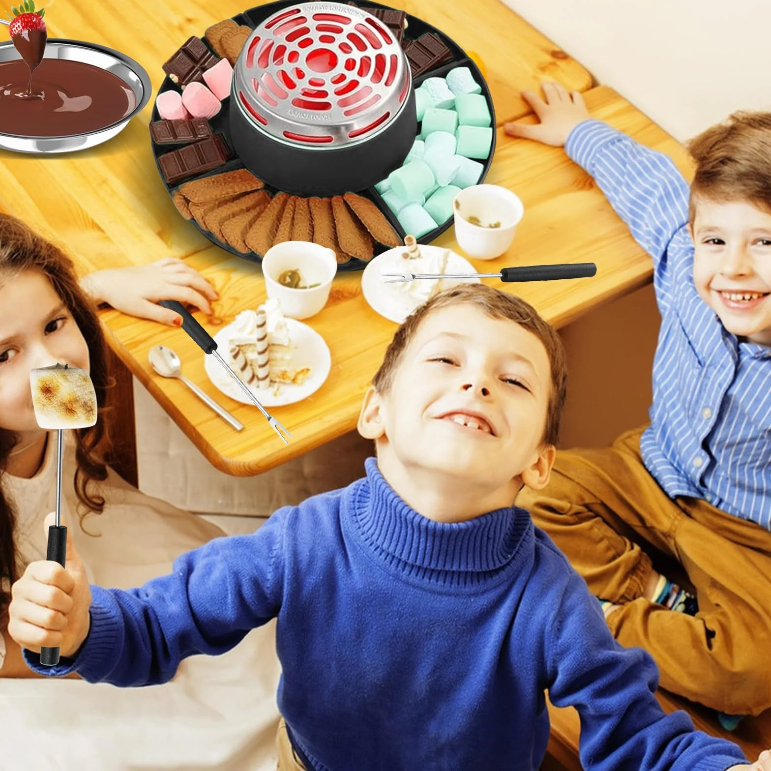 S'Mores Juego de fondue de chocolate 2 en 1 tostador eléctrico de malvavisco 280 W control de temperatura