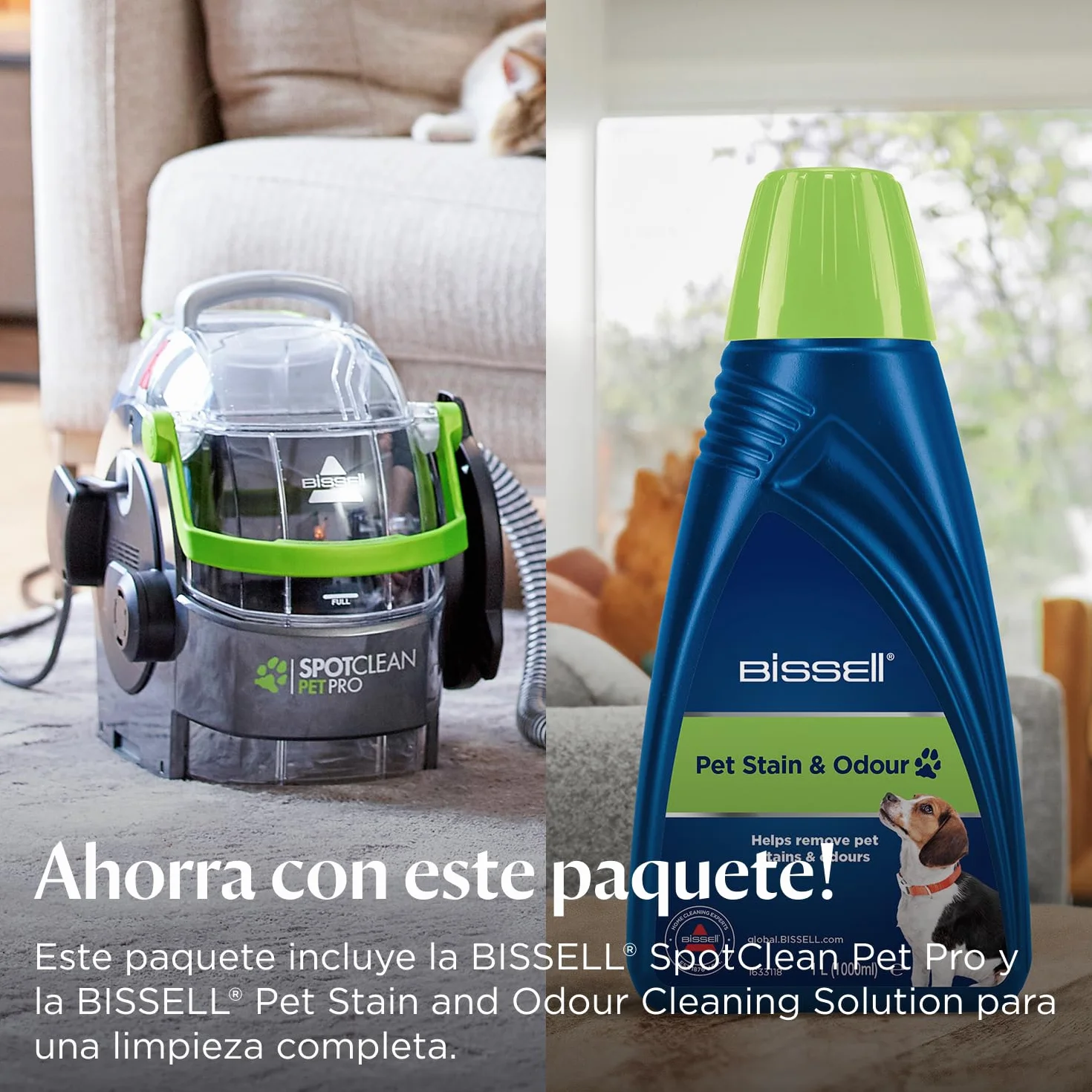 Bissell 15585 SpotClean Pet Pro Compact Portable Cleaner Titanium/Grey/Green & Pet Stain & Odor Formula | For Use With Our Spotclean & Spotclean Pro Products | 1085N