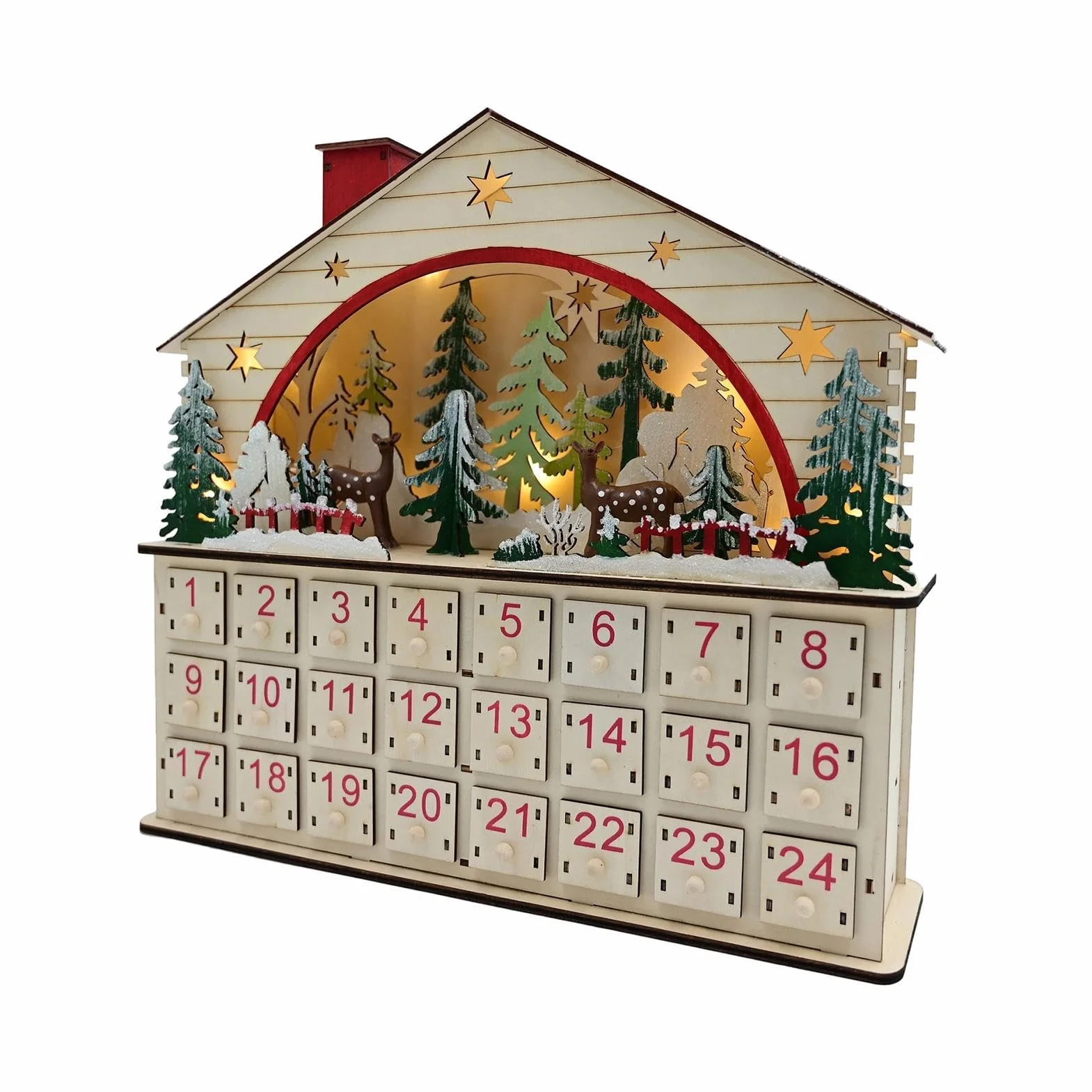 Cuenta Regresiva a Navidad Armario de Mesa con Forma de Casa de Madera para | Calendario De Cuenta Atrás Navideño Con Cajones Para Escritorio, Estantería, Salón Y