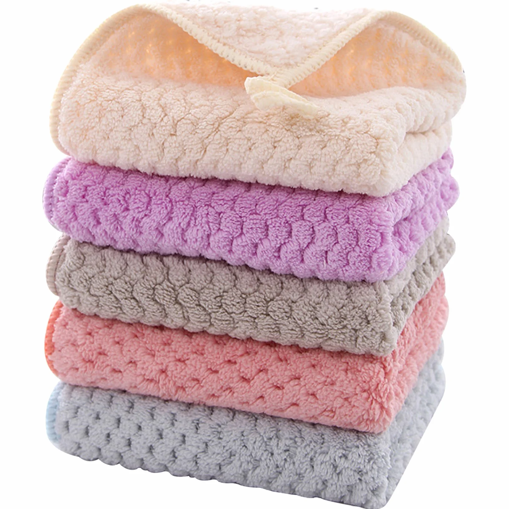 Toallas de mano pequeñas suaves y súper absorbentes con bucles colgantes - Juego de 5 piezas para baño y cocina, lavable a máquina y secado rápido