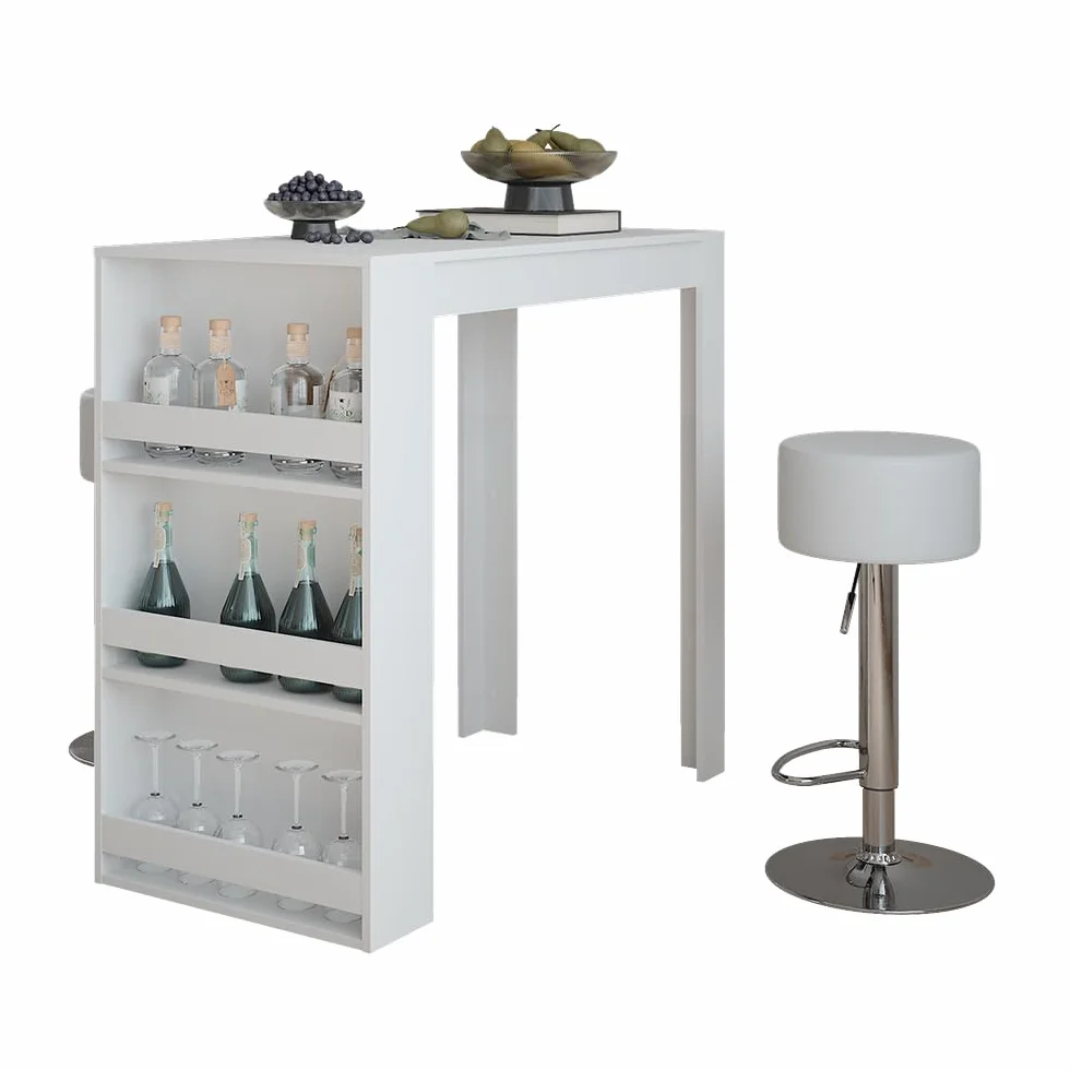 Vicco Juego de Mesa de Bar Repose, Blanco, 57 x 117 cm, 2 Taburetes, Mesa Alta Cocina Comedor