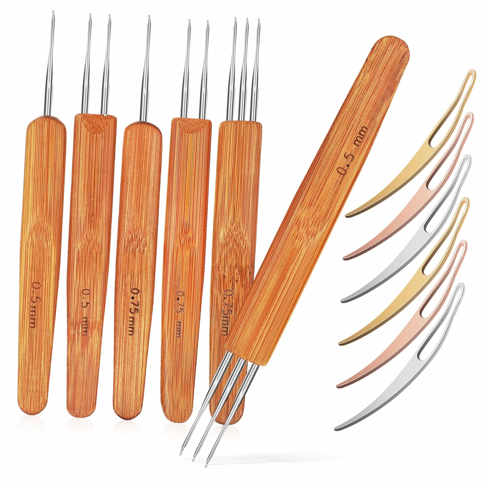 6 Juegos Kit de ganchillo para rastas aguja de ganchillo rastas crochet agujas cabello postizo peluquin kit de agujas de metal para el cabello aguja de metal para el cabello Madera