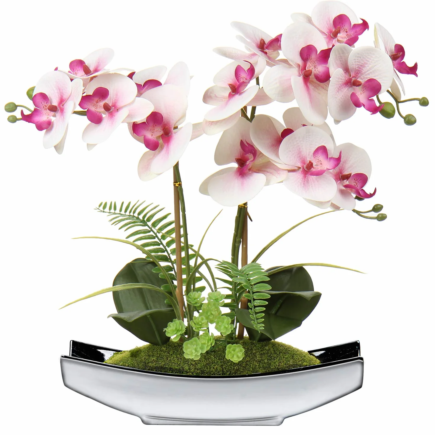 Bonsái de orquídea artificial en maceta para centro de mesa, sala de estar, decoración del hogar, etc., flores Phalaenopsis artificiales de seda