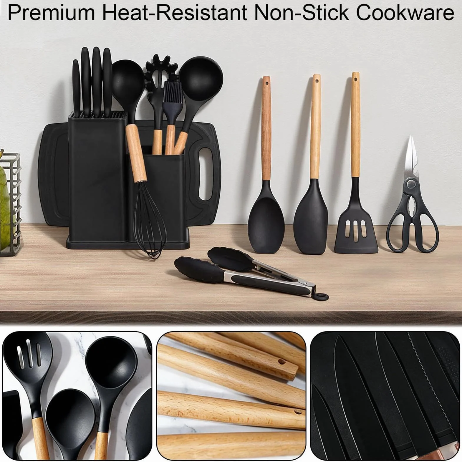 Utensilios De Cocina Kit 19 Piezas En Silicona Antiadherente Resistente Al | Juego de Accesorios Culinarios Para Interior Casa Mostrador Encimera Apartamento Familia Doméstico