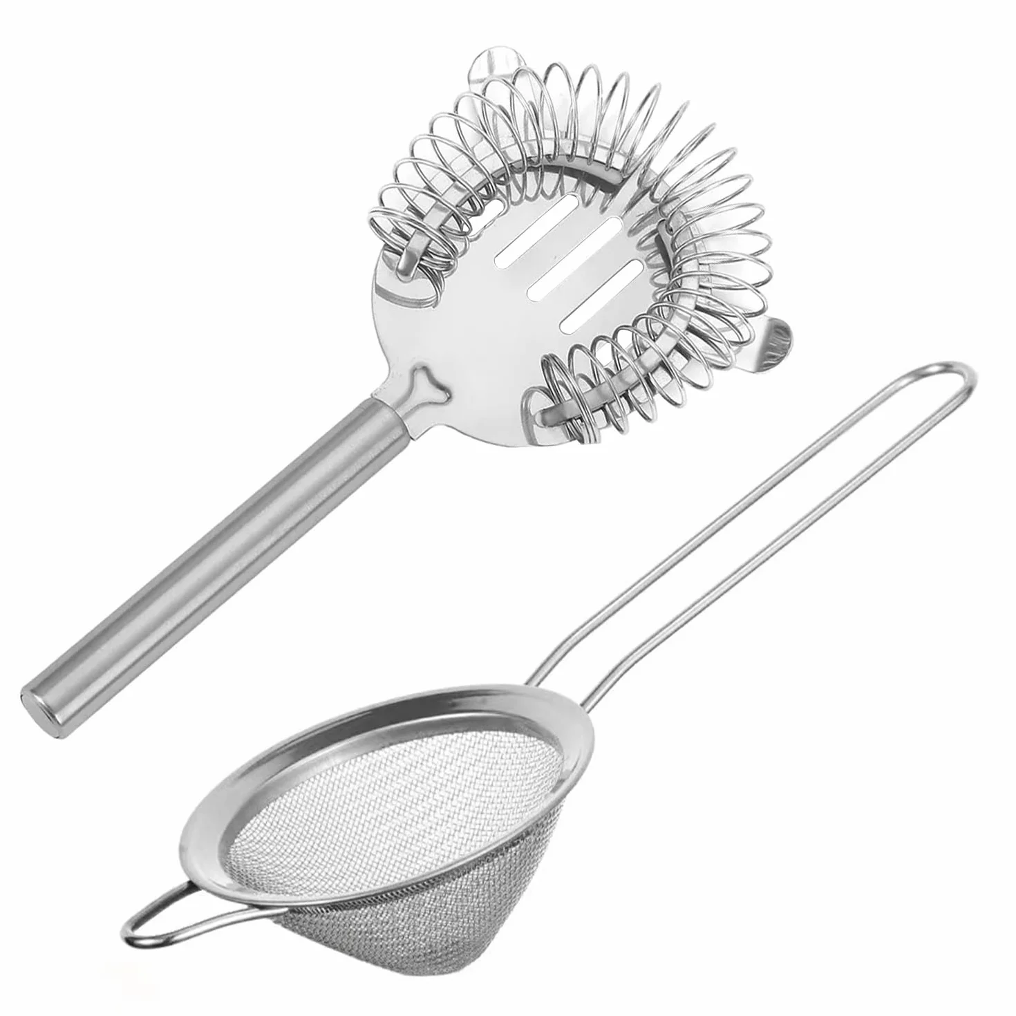 Colador de cóctel de 2 piezas, malla fina y colador de mango, acero inoxidable plateado, 7.4 pulgadas