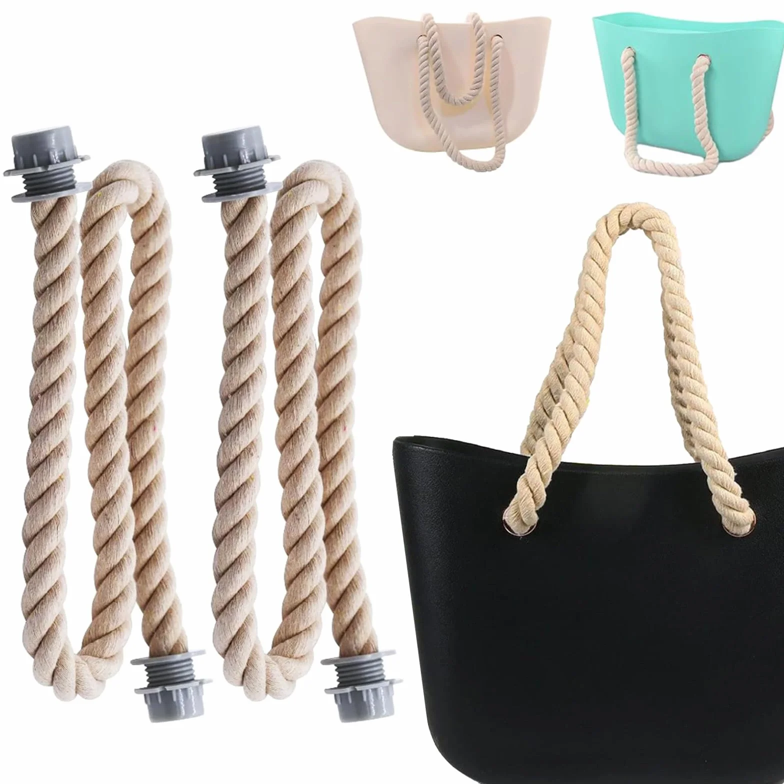 Asas para Bolsos Trenzado Cuerda, 2 Piezas Reemplazo para Bolsa de Playa, Accesorios de Obag