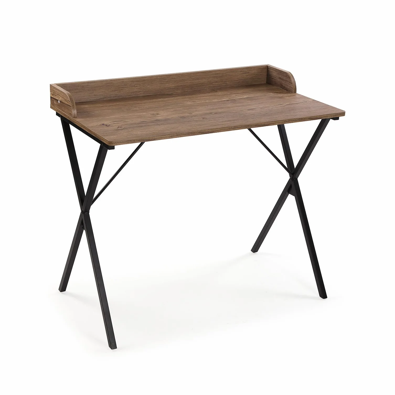Versa Escritorio, Estilo Moderno Industrial, 79x90x50 cm, Madera MDF y Metal, Marrón y Negro