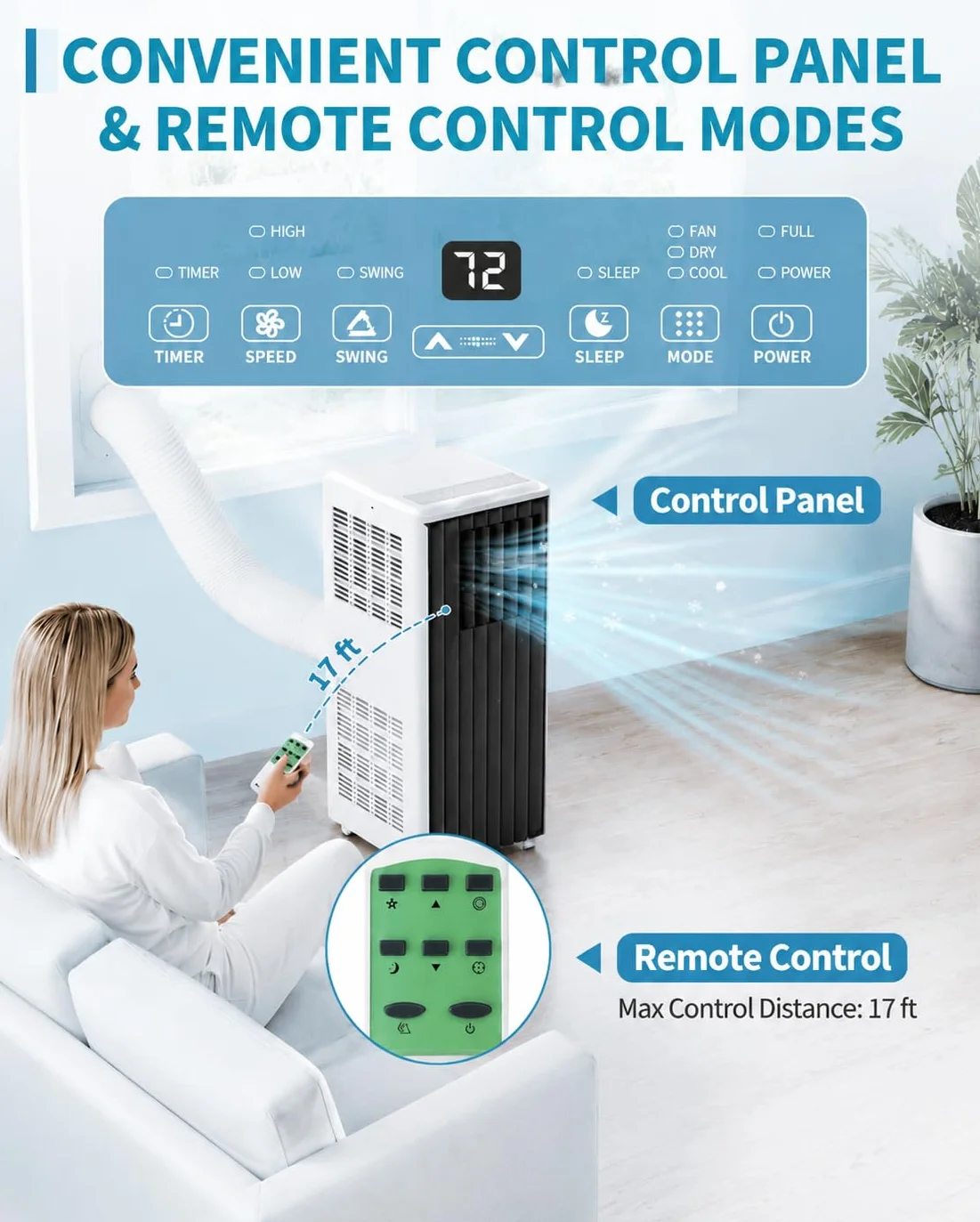 Aire acondicionado móvil, 14.000 BTU, refrigeración, deshumidificador y ventilador, 3 en 1, enfriamiento rápido para habitaciones de hasta 750 pies cuadrados, incluido el conjunto de ventanas y