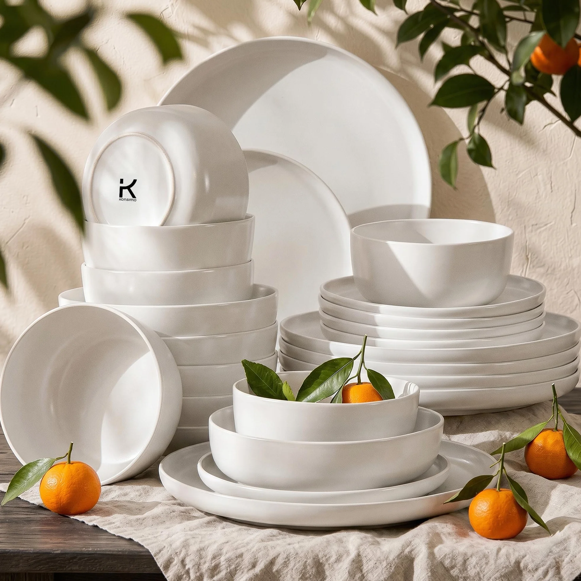 Konsimo Victo Vajilla Para 6 Personas - Vajilla de 18 Piezas - Vajillas Completas - Platos y Cuencos - Vajilla - Juego de Platos de Cerámica - Blanco 24 Piezas