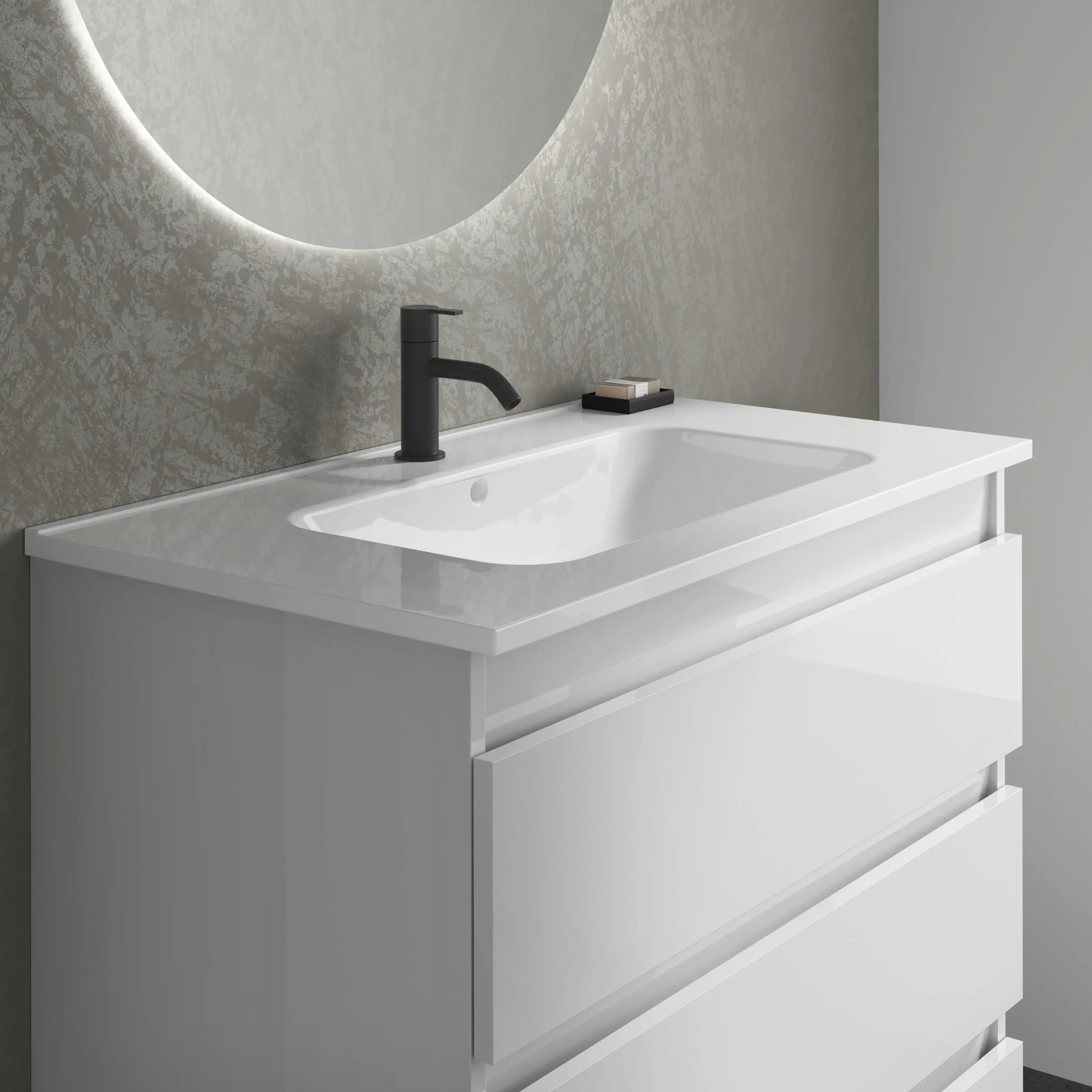 EstiloBaño Aurora Conjunto Mueble de Baño Suspendido 2 Cajones Lavabo 60 cm Blanco Nogal
