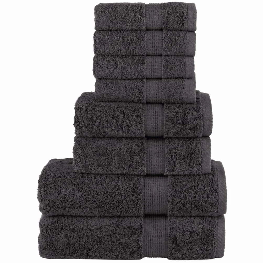 Juego de 8 toallas de mano Solund antracita, 600 g/m², 100% algodón con lazo, 4 toallas de invitados de 30 x 50 cm, 2 toallas de mano de 50 x 100 cm, 2 toallas de ducha de 70 x 140, hotel