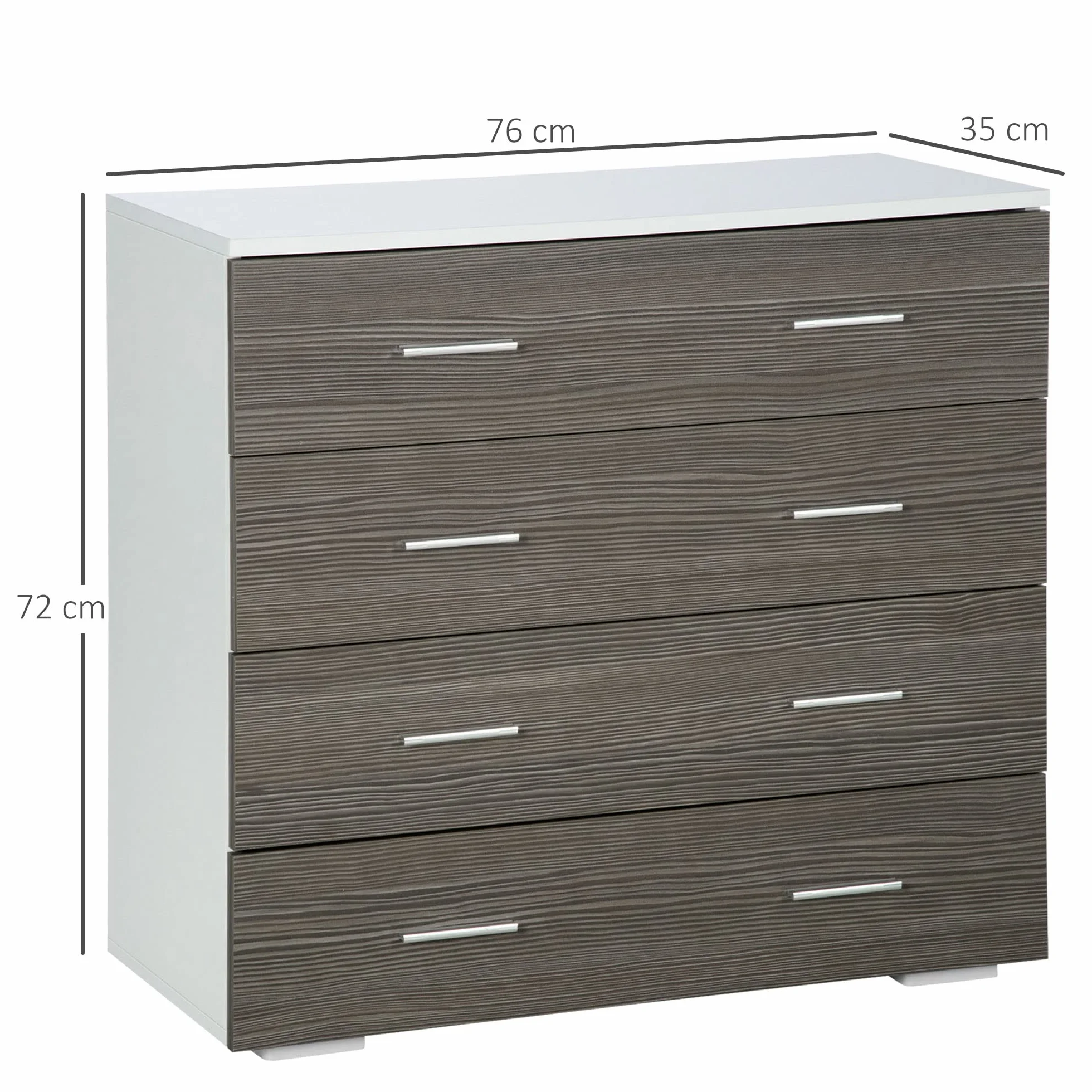 HOMCOM Cómoda 4 Cajones, Cómoda Dormitorio, Cajonera para Salón, Oficina, Pasillo, Estilo Moderno, 76x35x72 cm, Gris Veteado y Blanco
