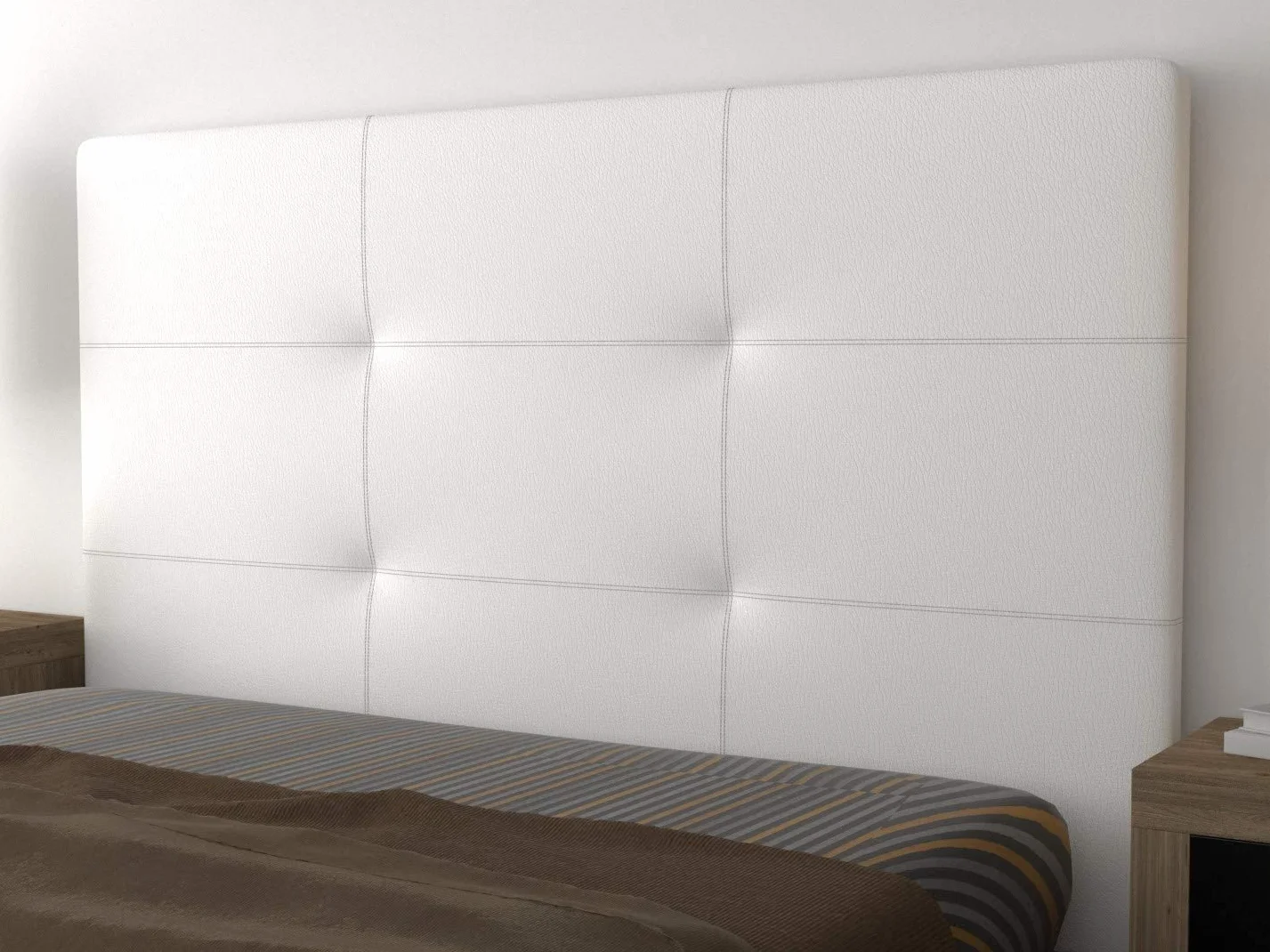 LA WEB DEL COLCHON Cabezal Cama Andrea Tapizado Acolchado 8 cm con Fijación a Pared – Cabecero de Cama Suave y Elegante – Cama de 105 (115 x 120 cms) Blanco Polipiel – Cabeceros Acolchados