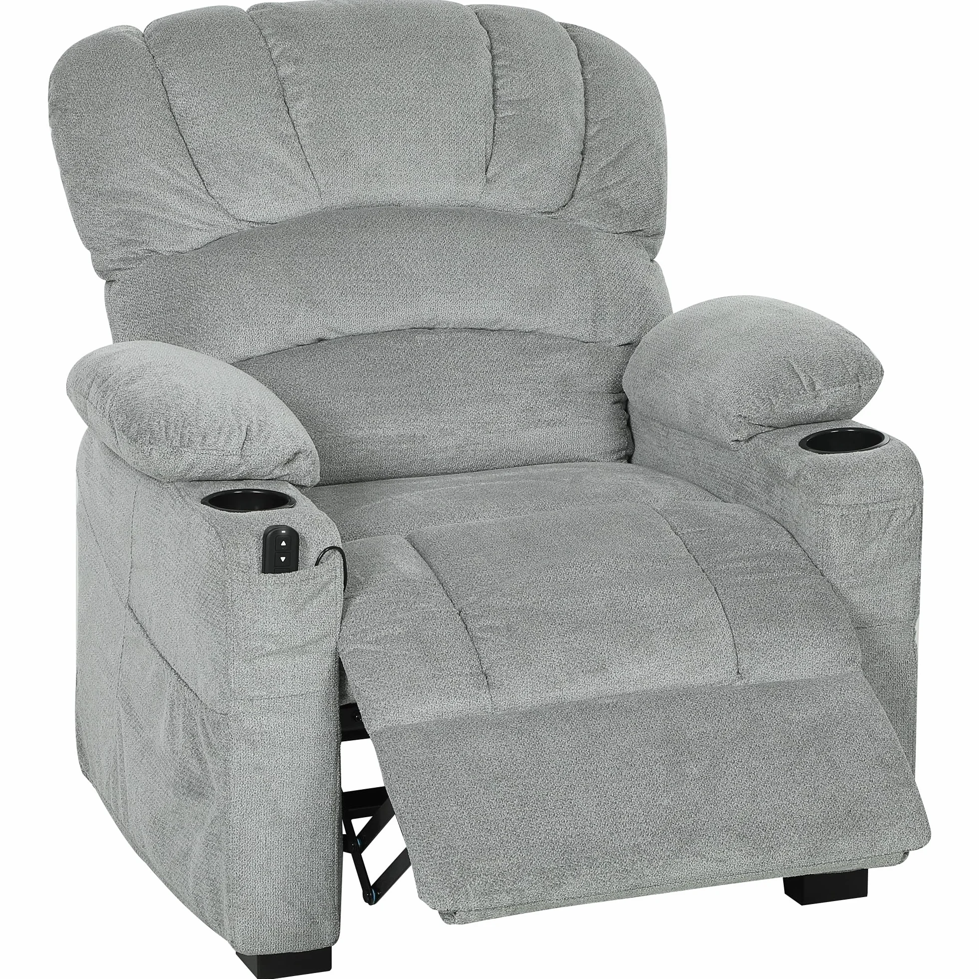 HOMCOM Sillón Relax Reclinable Eléctrico, Sillón Reclinable Silencioso de Terciopelo con Función Memoria, Reposapiés, Mando a Distancia, Bolsillos, Puerto USB, Portavasos, Respaldo Concha, Gris