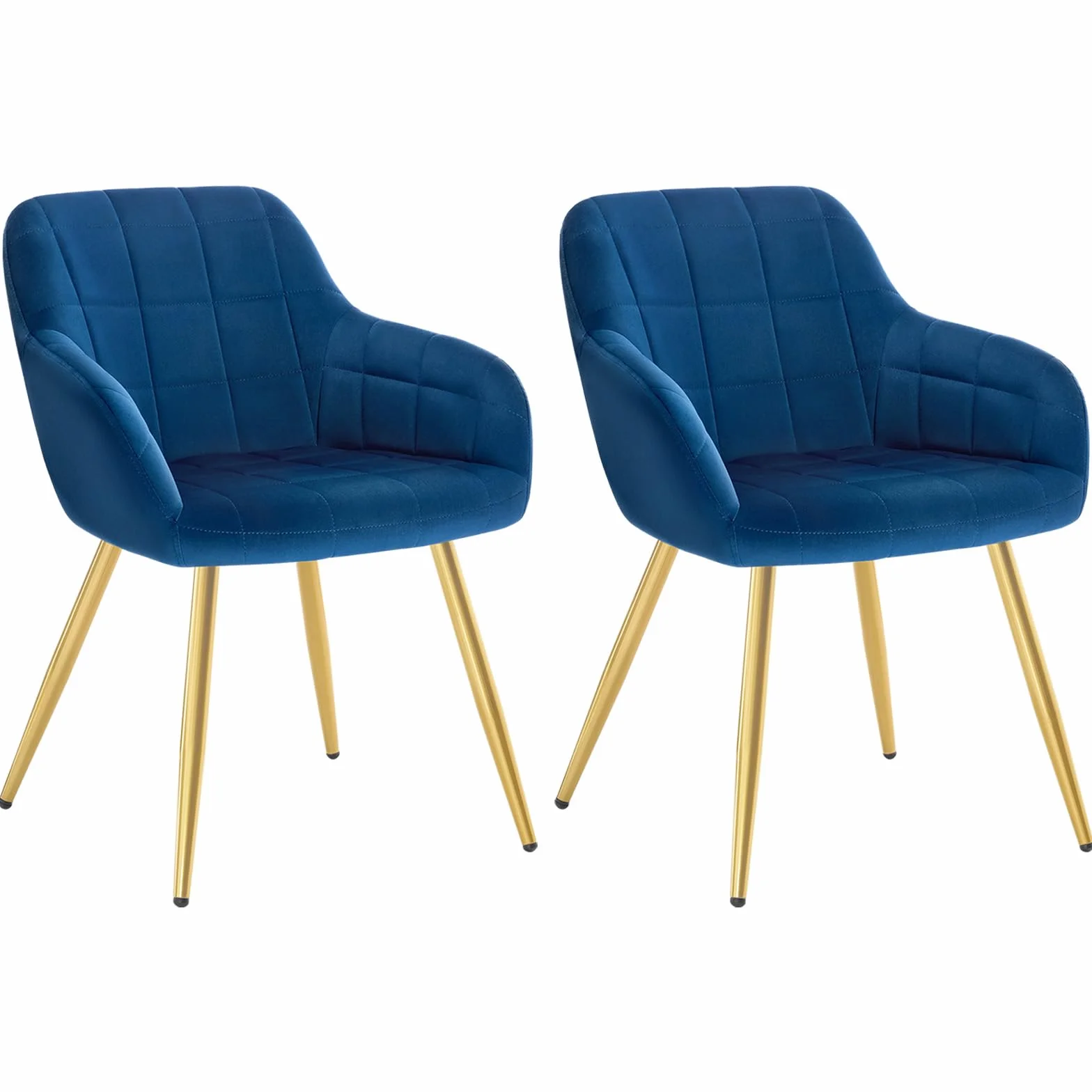 WOLTU Juego de 2 Sillas de Comedor, Sillas de Cocina de Respaldo Medio, Asiento Acolchado de Terciopelo, Estructura de Metal, Adecuadas para Comedor, Cocina, Salón y Dormitorio, Azul+Oro
