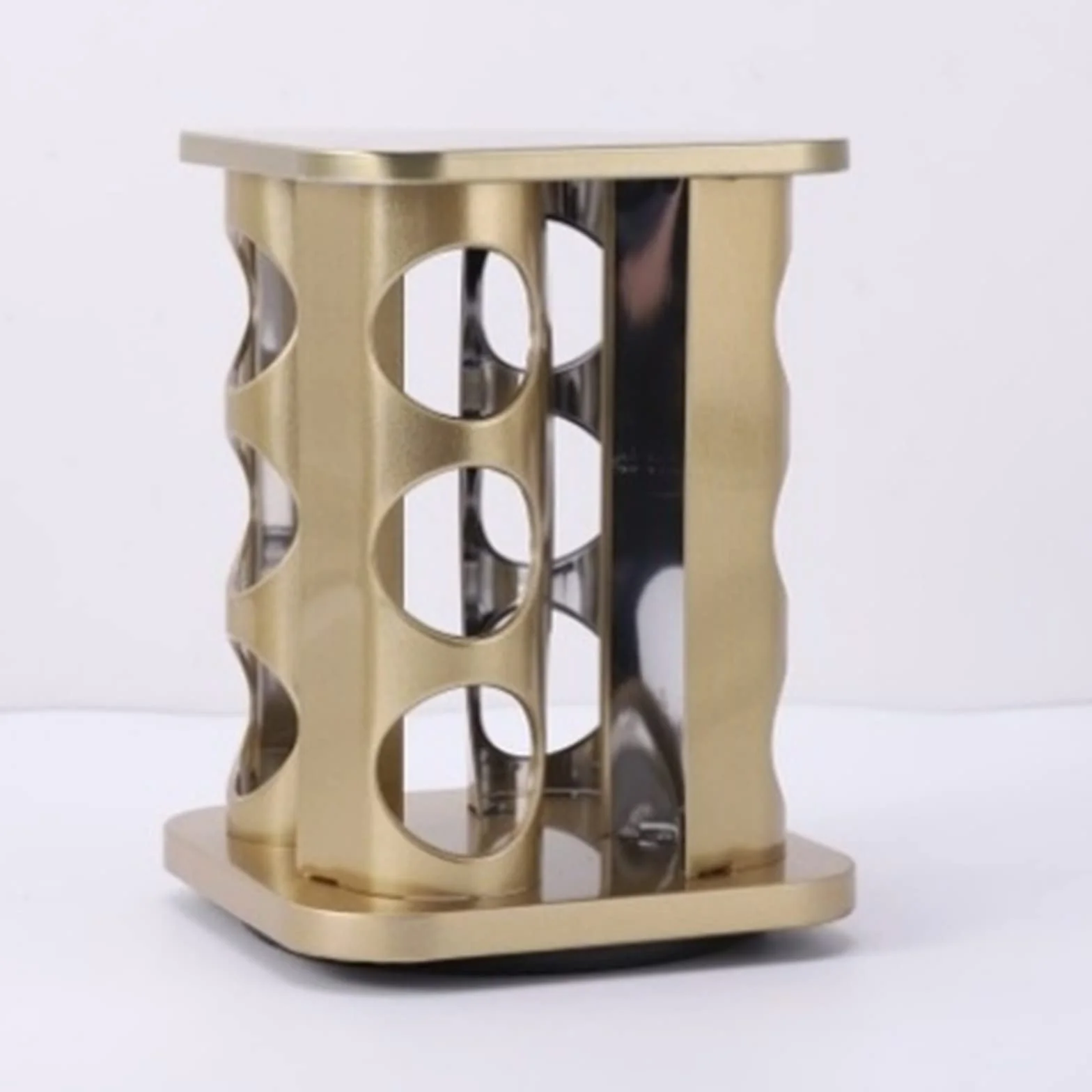 Estante para especias con caja de condimentos de gran capacidad y dispensador de alimentos secos para almacenamiento de cocina, tarro cuadrado dorado champán y estante de almacenamiento de botellas
