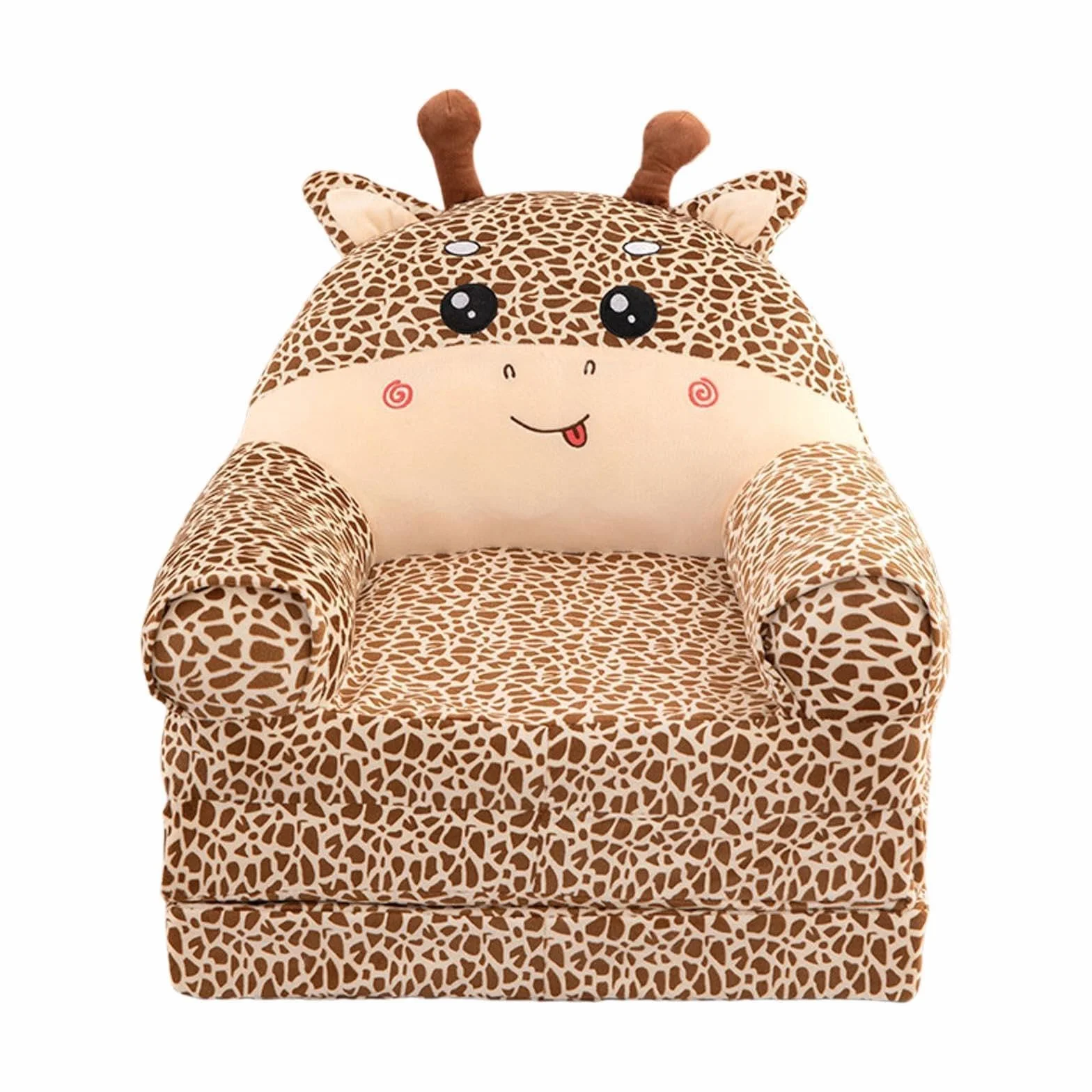 Sofá plegable para niños, sillón reclinable, sofá plegable 2 en 1 para niños, bonito sofá de dibujos animados sin relleno ni núcleo acolchado (caqui, 120 x 55 x 20 cm)