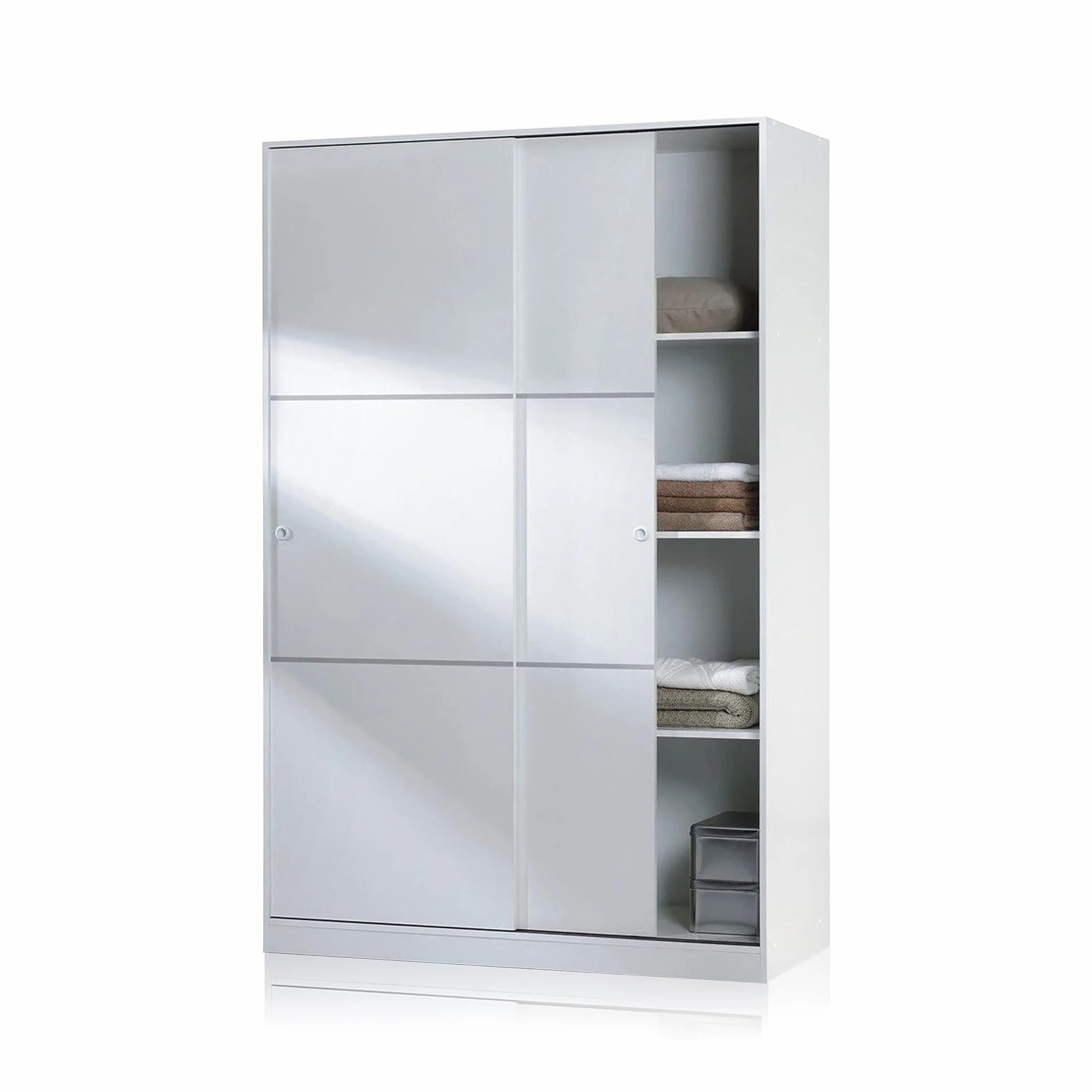 duehome | Armario de 2 Puertas Correderas, Barra de Colgar y Estantes, Armario para Dormitorio, Modelo Show, Acabado en Blanco Brillo, Medidas: 120 cm (Largo) x 200 cm (Alto) x 50 cm (Fondo)