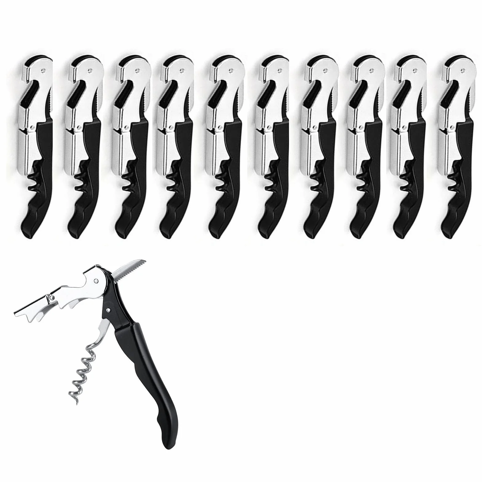 Abridor de Botellas de Acero Inoxidable, Llave de Vino, Sacacorchos de Camarero (10, Negro)