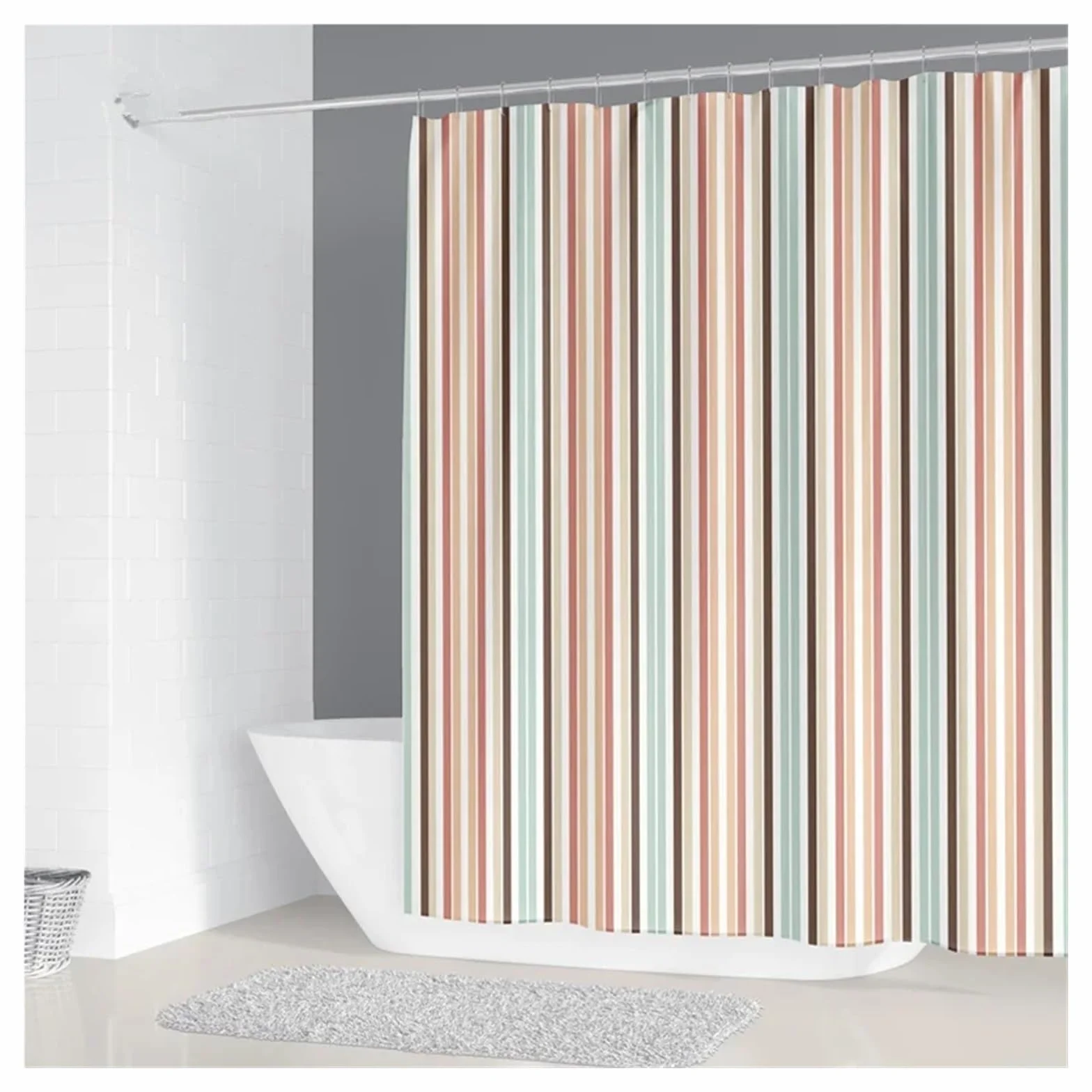 Cortina de ducha de 200 x 180 cm, cortina de ducha impermeable para baño, estampado geométrico simple, poliéster, decoración del hogar con 12 ganchos cortina de ducha lavable (Color 5, 120 x