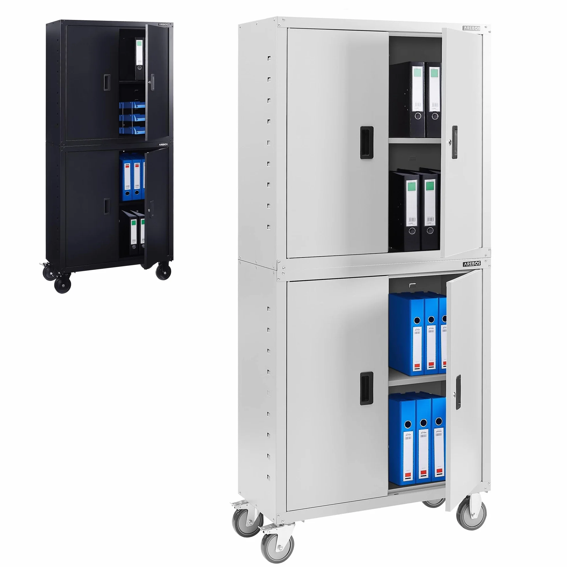Arebos Archivador Armario de Oficina | Armario de Almacenamiento | 4 Estantes de Altura Ajustable | 180 x 90 x 40 cm | Acero
