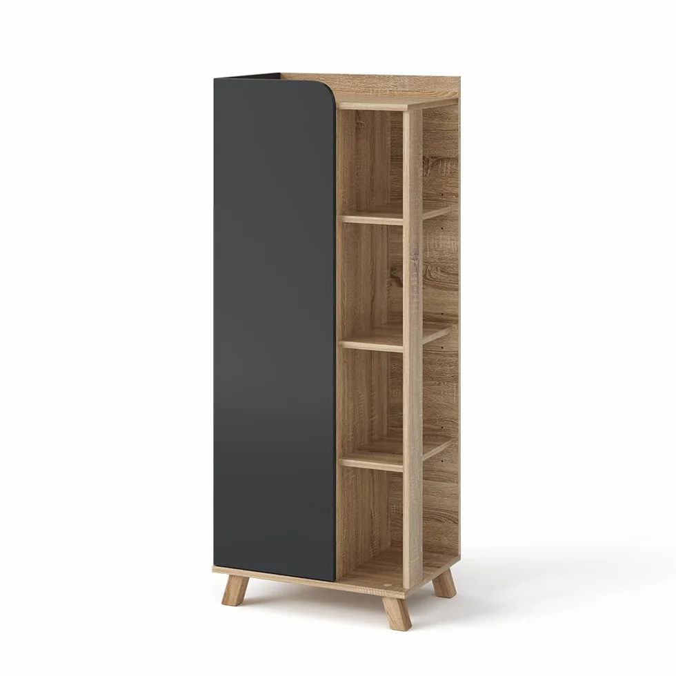 Vicco Mueble Midi Karen, Sonoma/Antracita, 50 x 128 cm con Puerta y Compartimentos Abiertos, para Guardar artículos de baño y Toallas