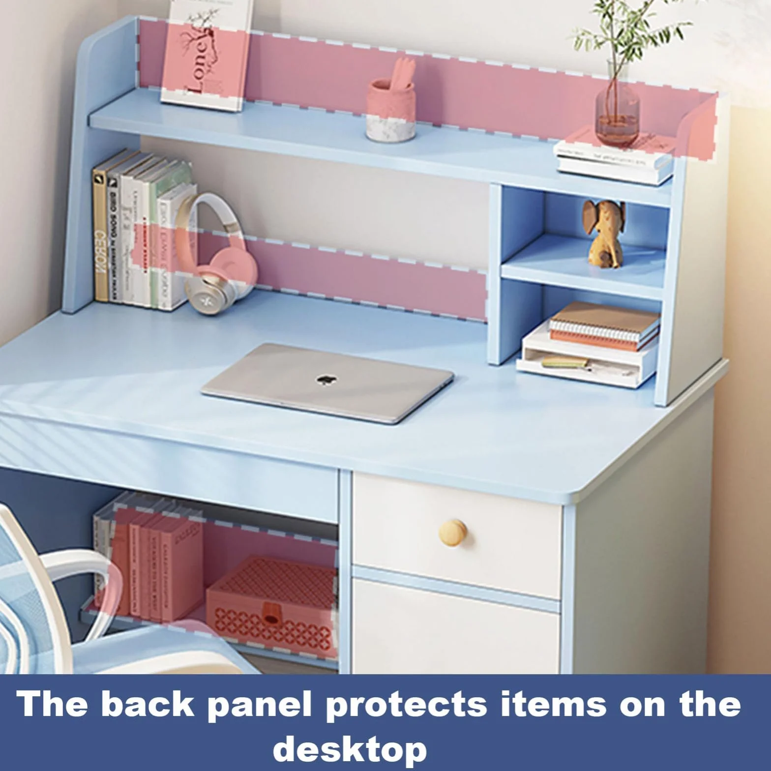 Escritorio Infantil Madera Maciza Rosa 80x40x110cm con Estantes y Taquilla